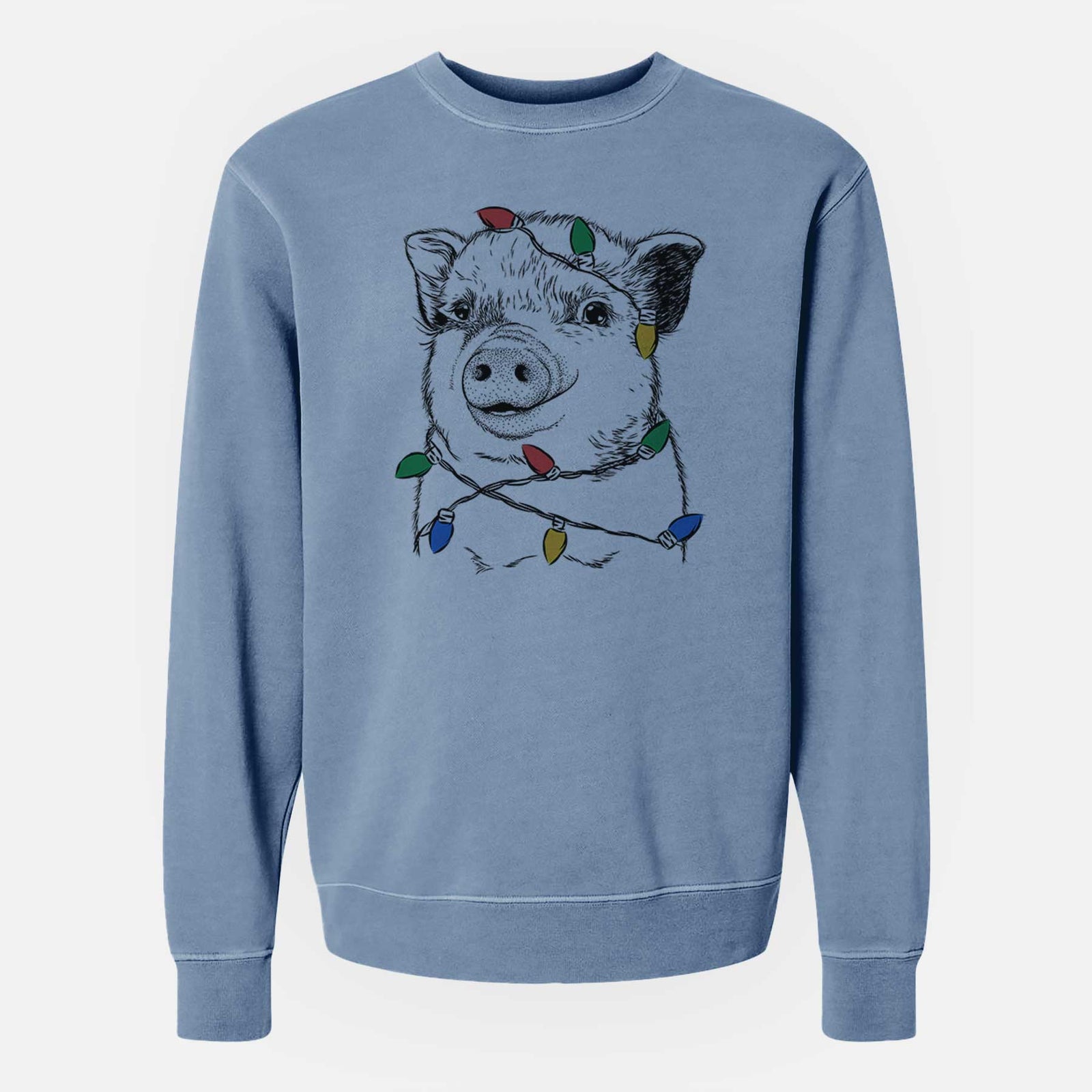Christmas Lights Kevin the Spotted Pig - Unisex Pigment Dyed Crew Sweatshirt