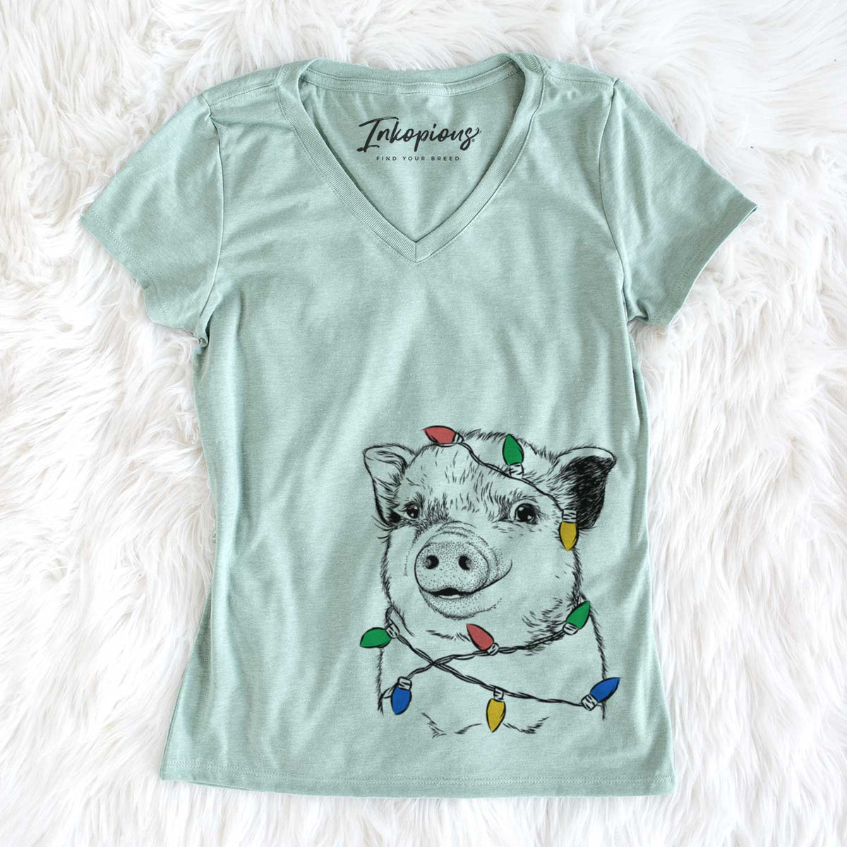 Christmas Lights Kevin the Spotted Pig - Women&#39;s V-neck Shirt