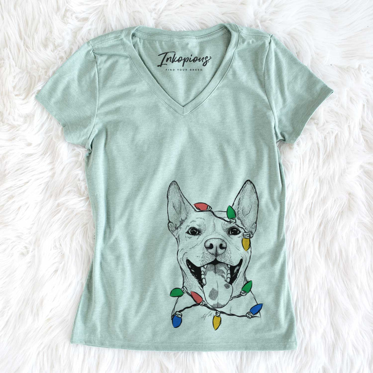 Christmas Lights Khaleesi the Carolina Dog - Women&#39;s V-neck Shirt