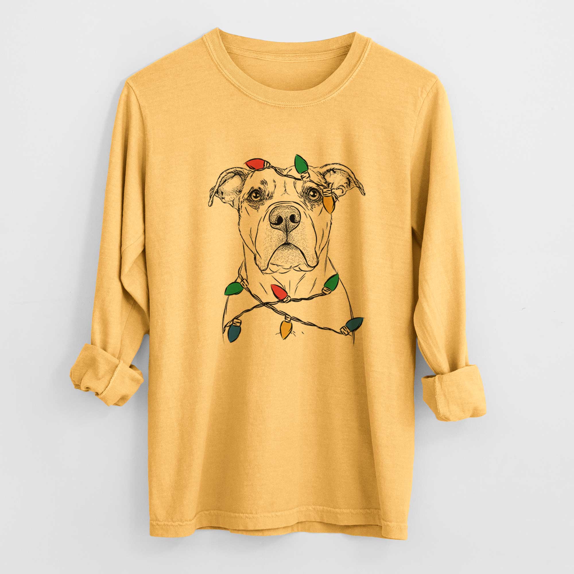 Christmas Lights KiaOra the Pitbull Mix - Heavyweight 100% Cotton Long Sleeve