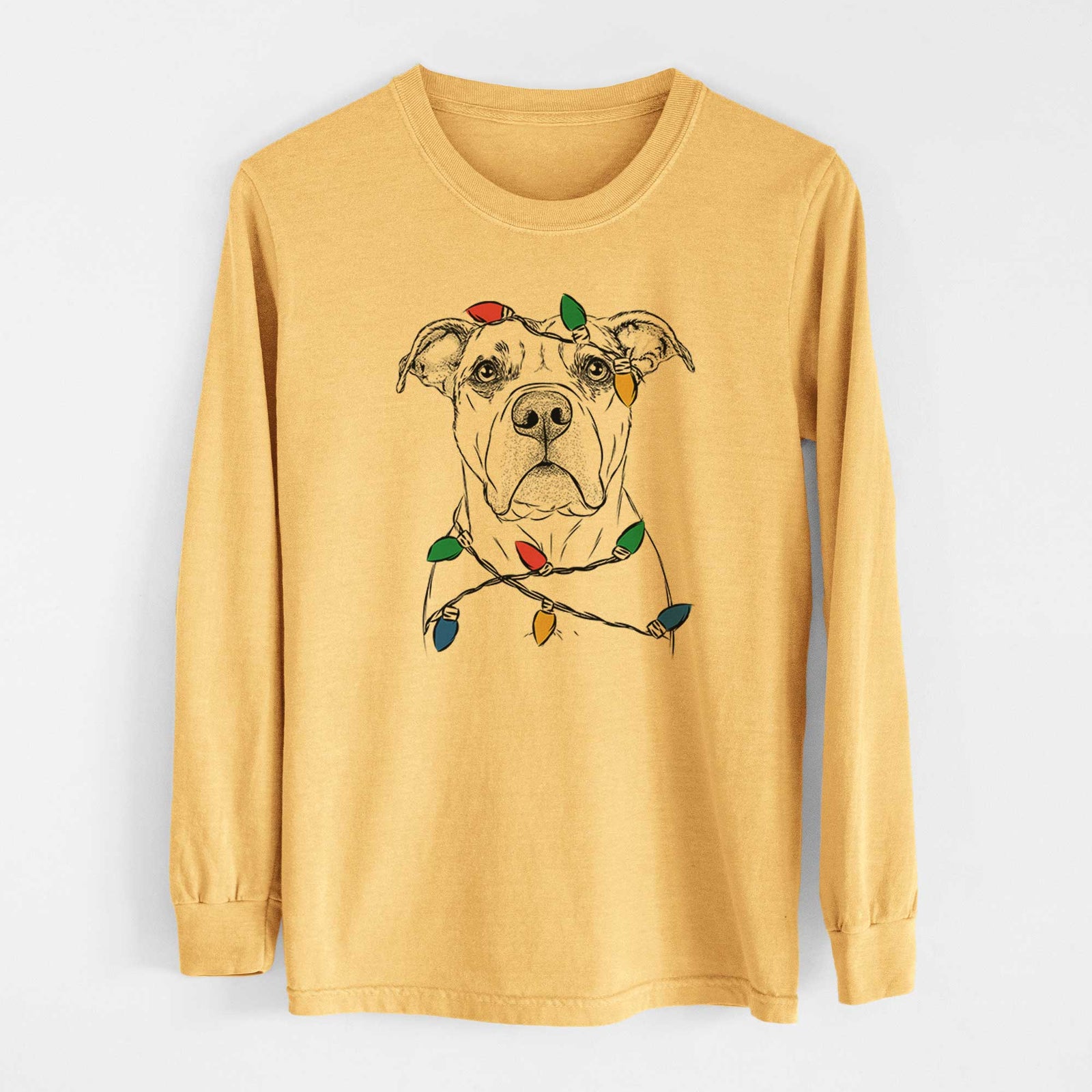 Christmas Lights KiaOra the Pitbull Mix - Heavyweight 100% Cotton Long Sleeve