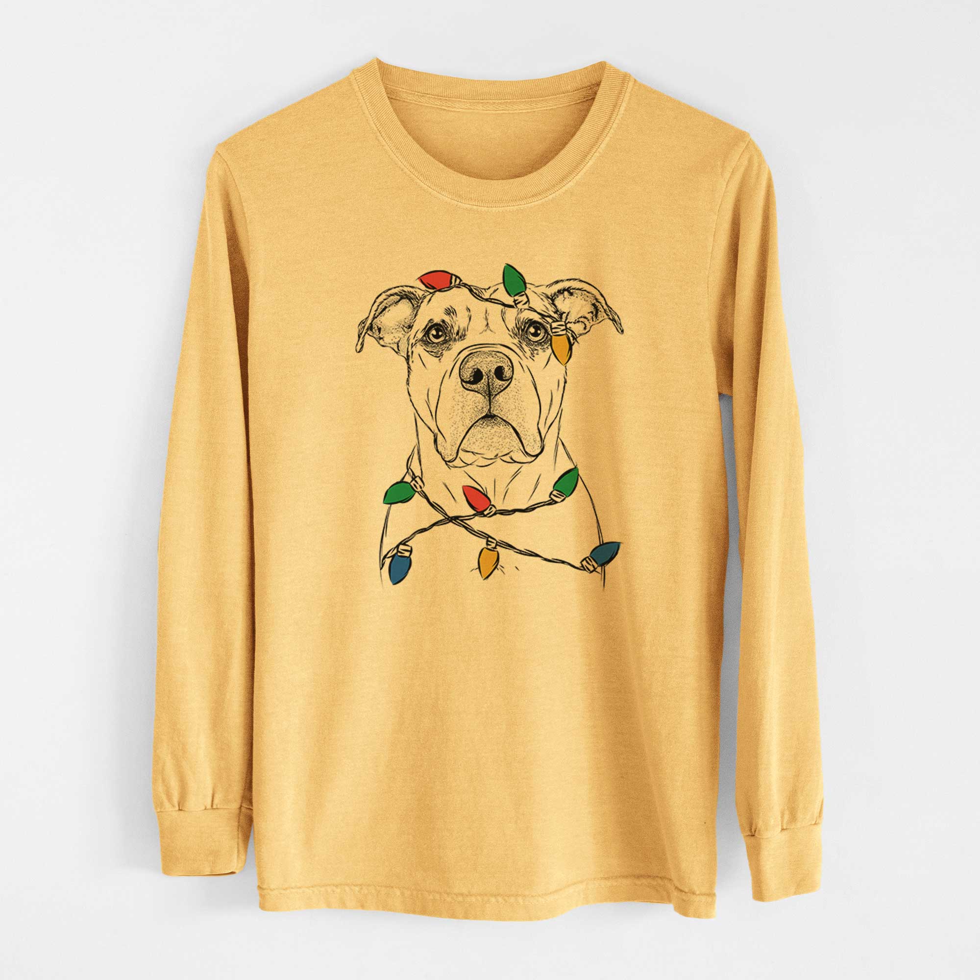 Christmas Lights KiaOra the Pitbull Mix - Heavyweight 100% Cotton Long Sleeve