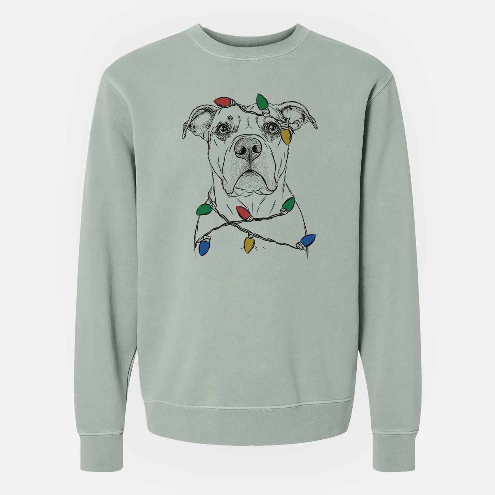 Christmas Lights KiaOra the Pitbull Mix - Unisex Pigment Dyed Crew Sweatshirt