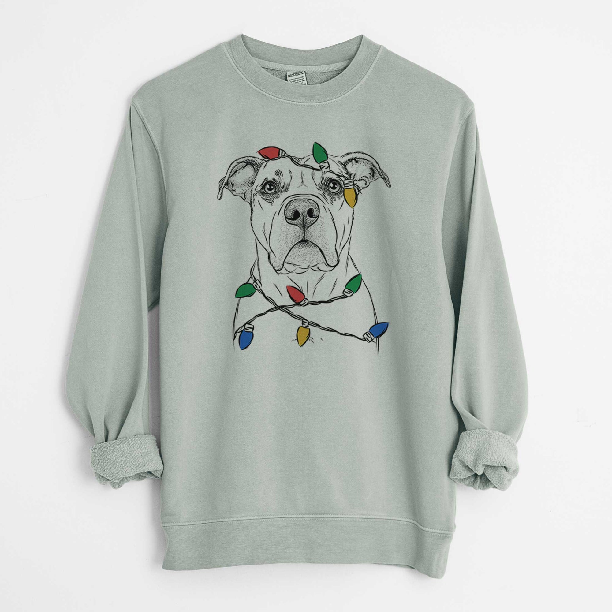 Christmas Lights KiaOra the Pitbull Mix - Unisex Pigment Dyed Crew Sweatshirt