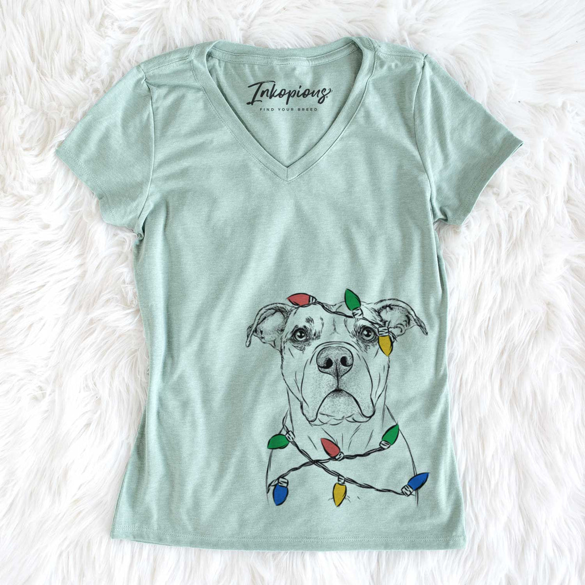 Christmas Lights KiaOra the Pitbull Mix - Women&#39;s V-neck Shirt