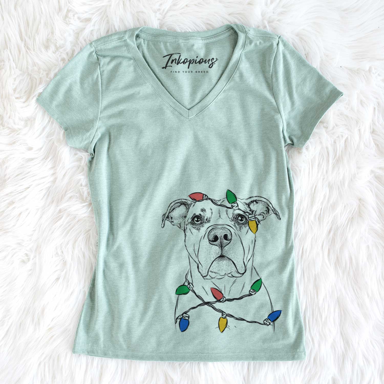 Christmas Lights KiaOra the Pitbull Mix - Women's V-neck Shirt