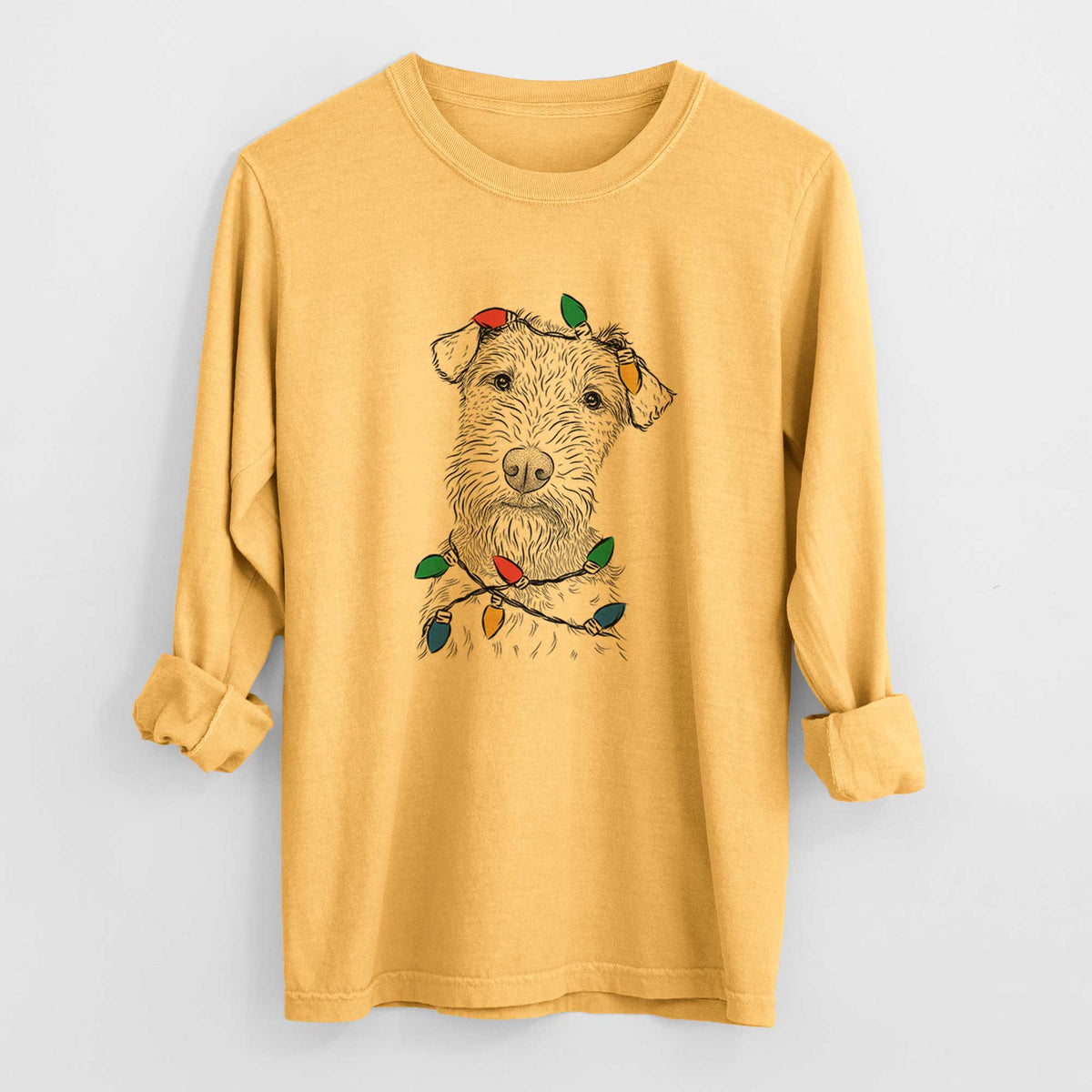 Christmas Lights Kiara the Welsh Terrier - Heavyweight 100% Cotton Long Sleeve