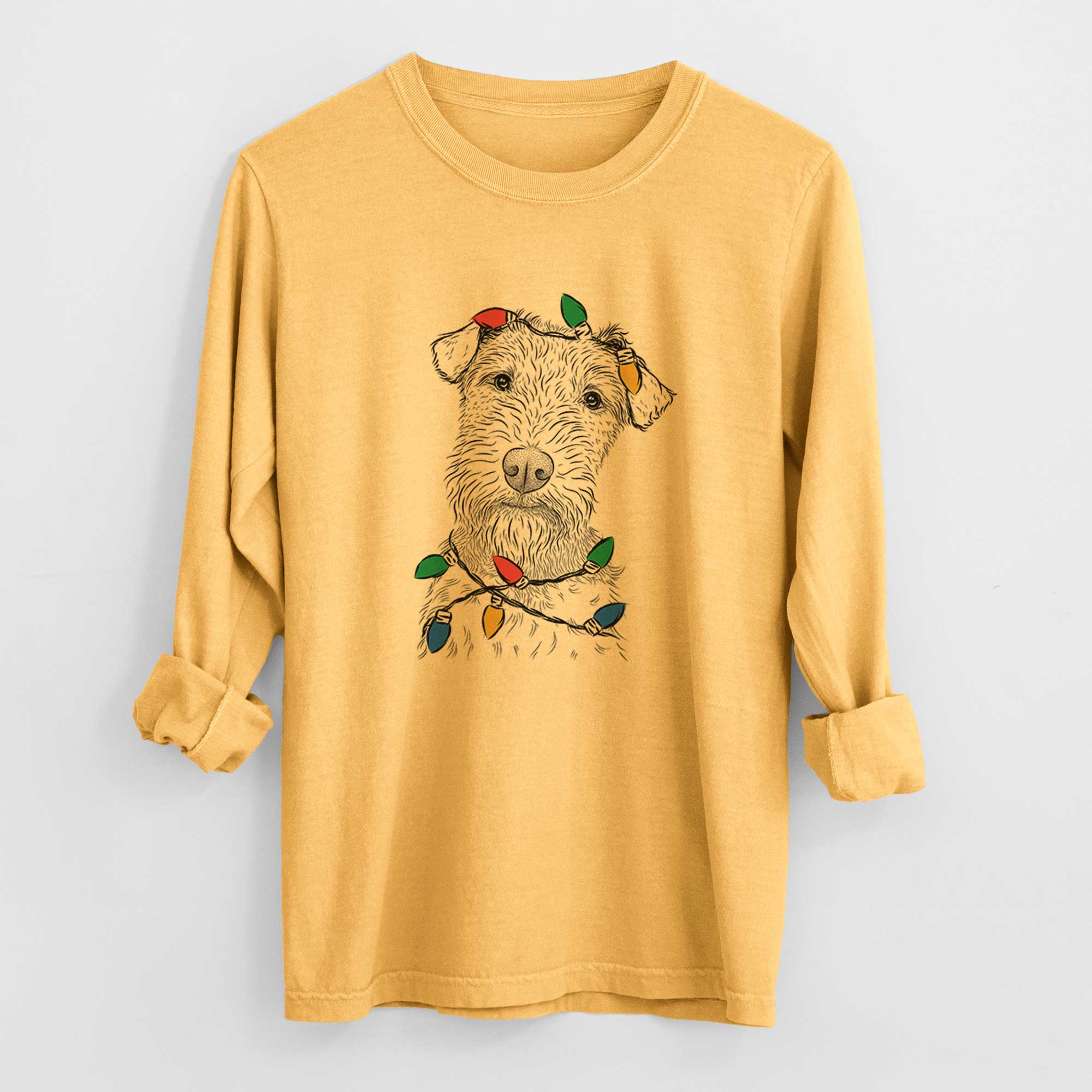 Christmas Lights Kiara the Welsh Terrier - Heavyweight 100% Cotton Long Sleeve
