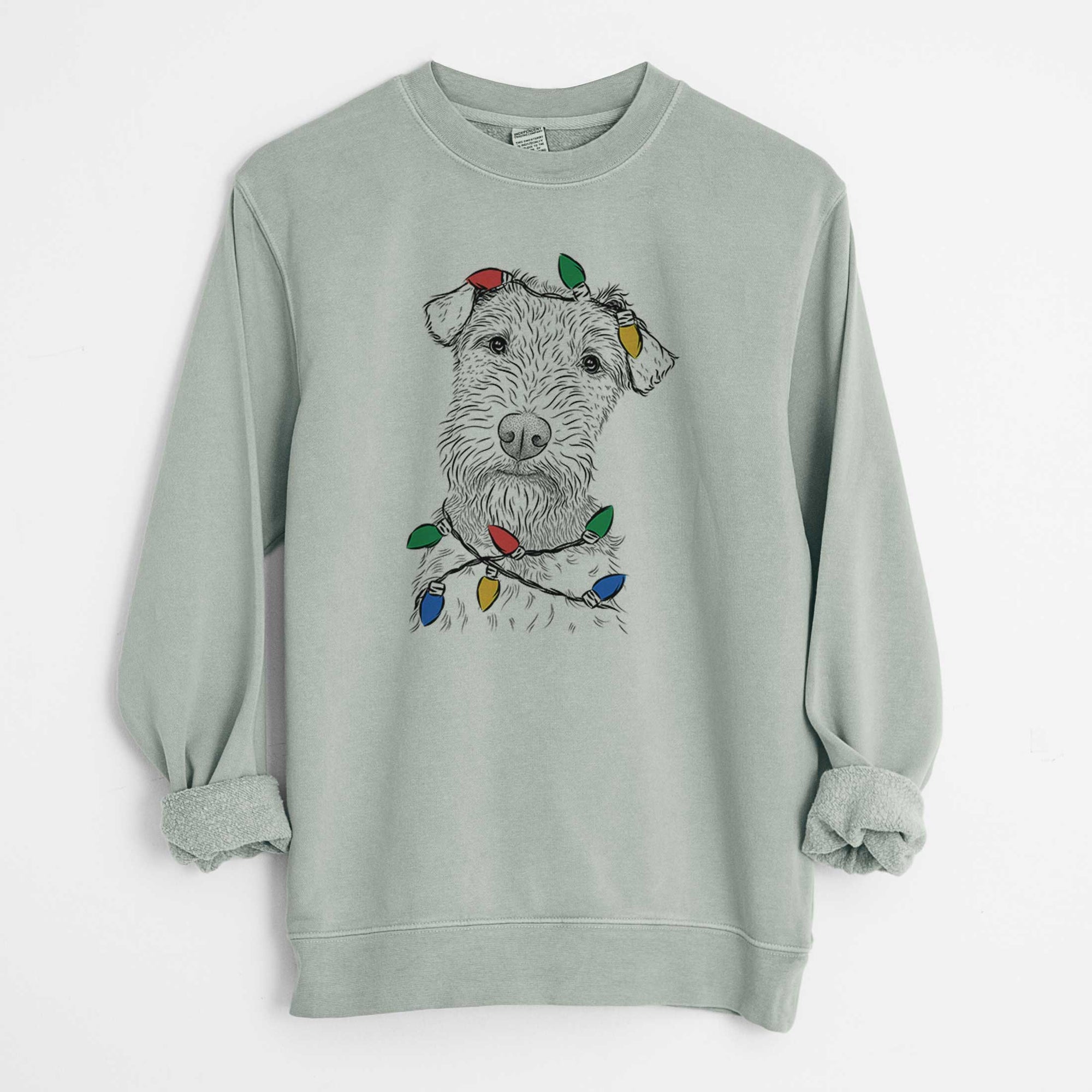 Christmas Lights Kiara the Welsh Terrier - Unisex Pigment Dyed Crew Sweatshirt