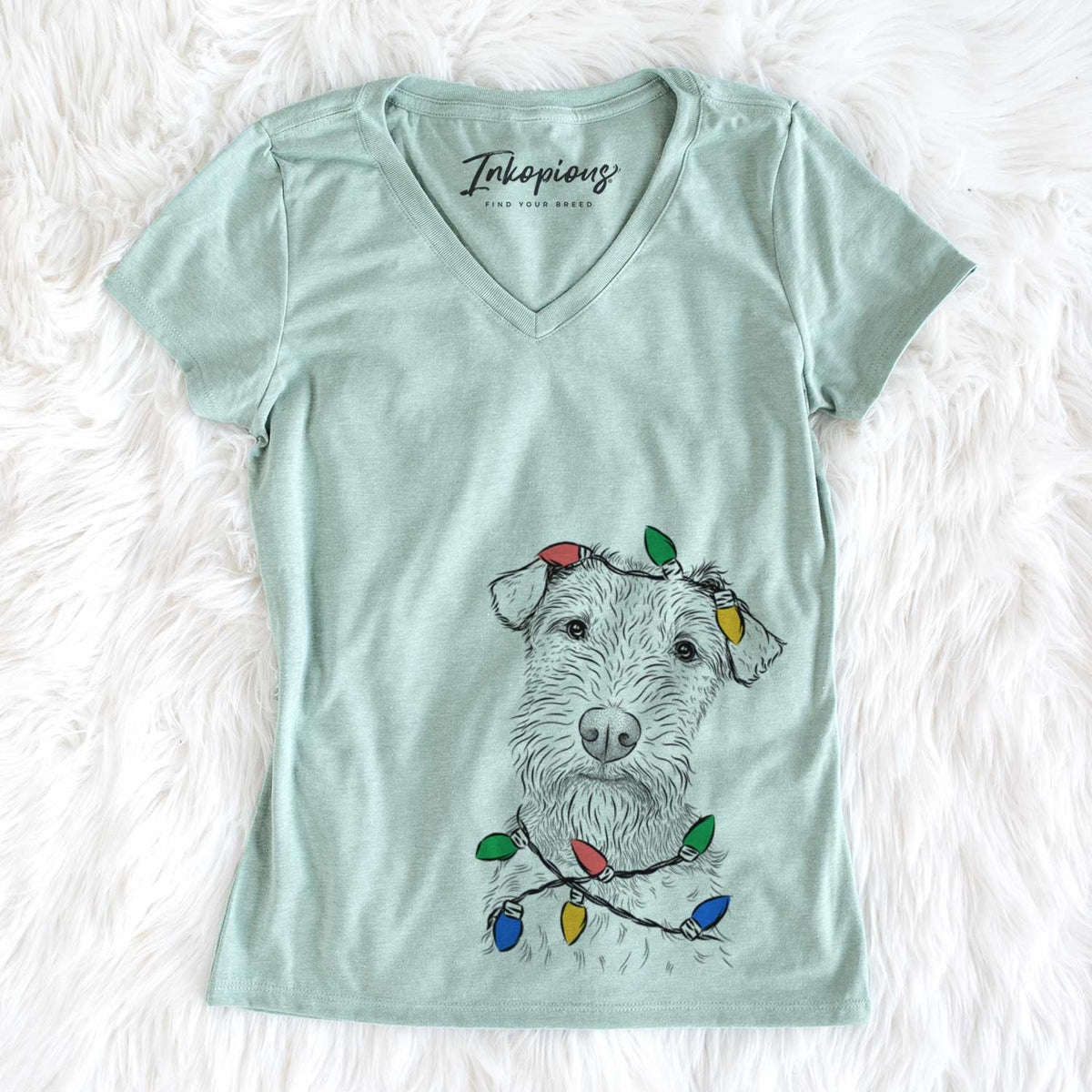 Christmas Lights Kiara the Welsh Terrier - Women&#39;s V-neck Shirt