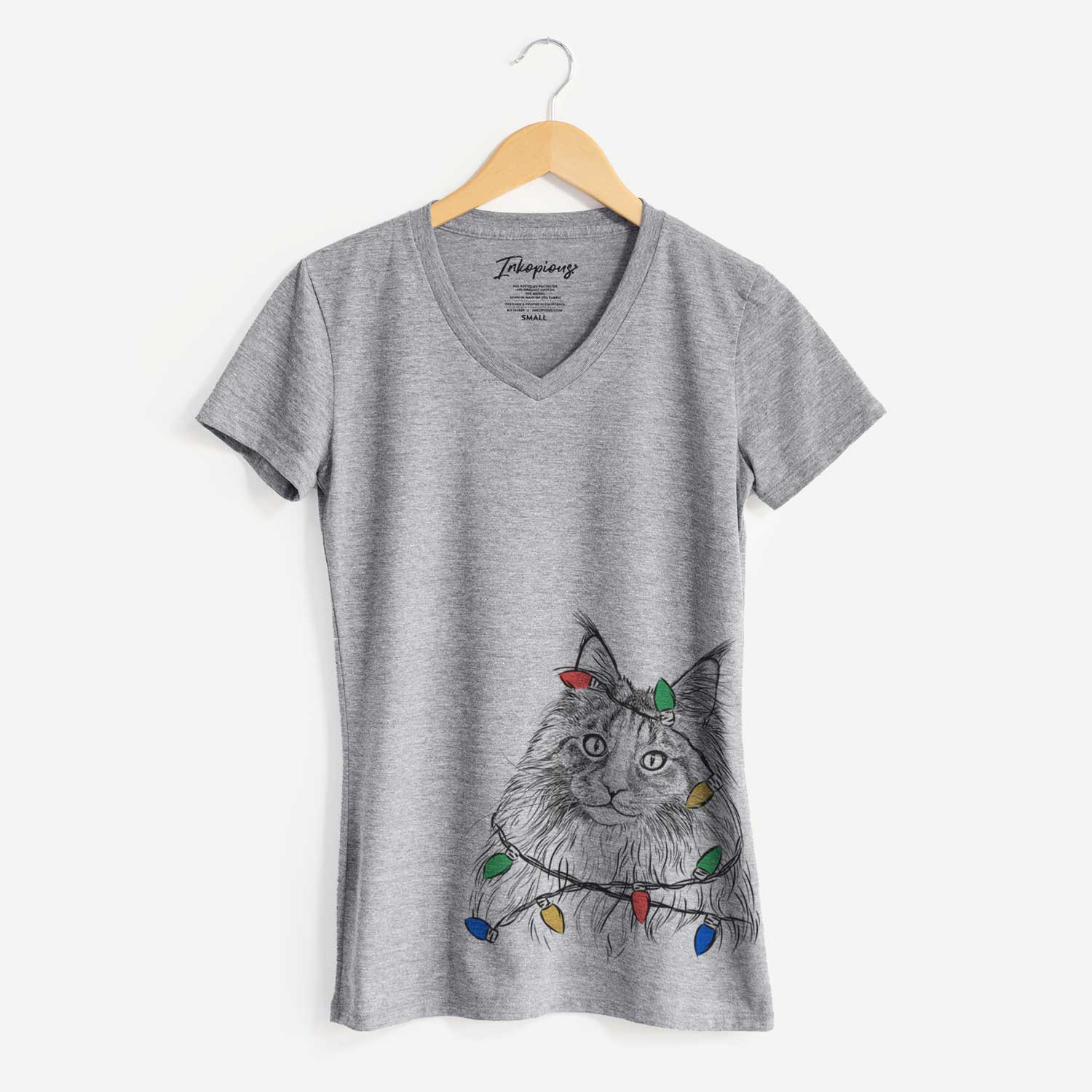 Christmas Lights Kiki the Maine Coon Cat - Women's V-neck Shirt