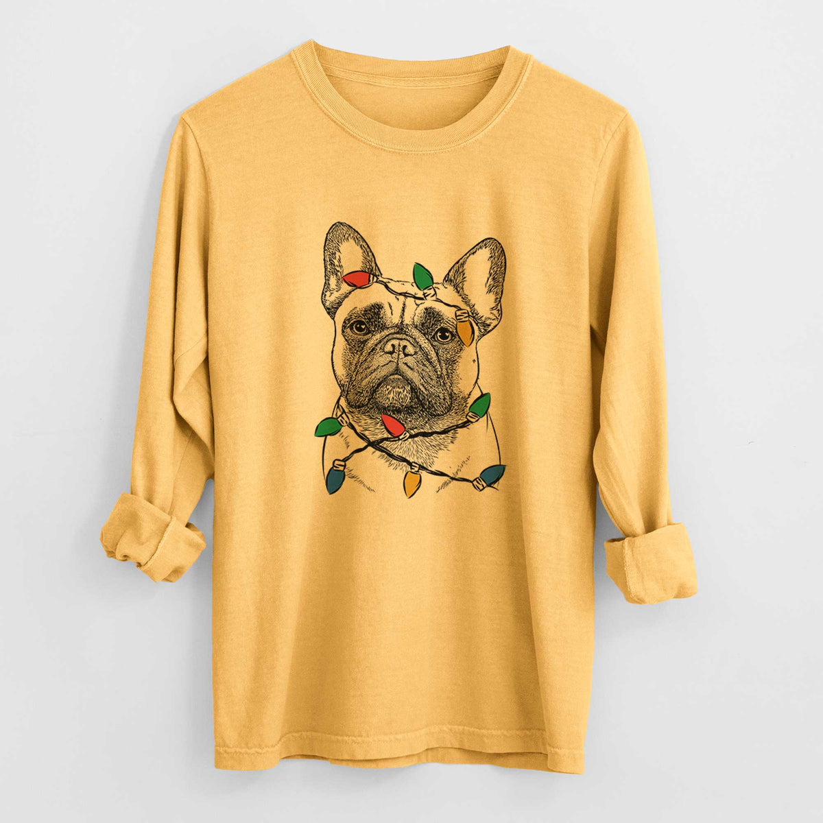 Christmas Lights Kingsleigh the French Bulldog - Heavyweight 100% Cotton Long Sleeve