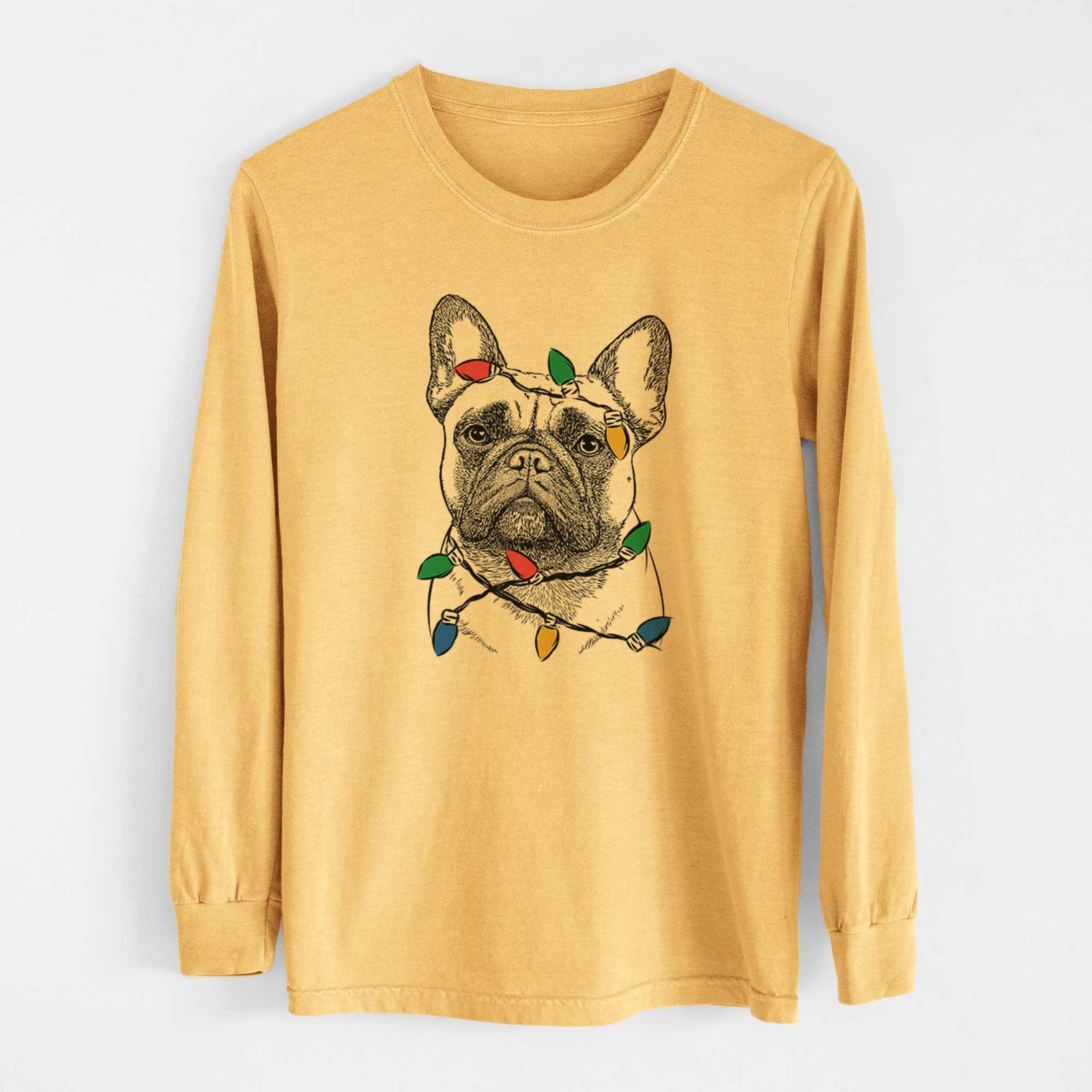 Christmas Lights Kingsleigh the French Bulldog - Heavyweight 100% Cotton Long Sleeve