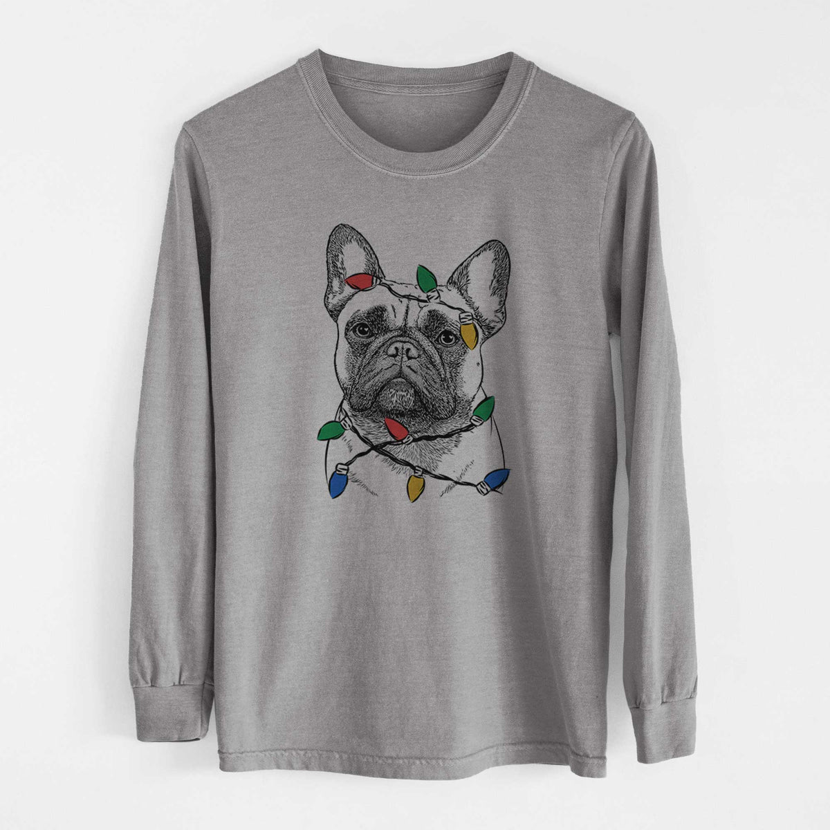 Christmas Lights Kingsleigh the French Bulldog - Heavyweight 100% Cotton Long Sleeve