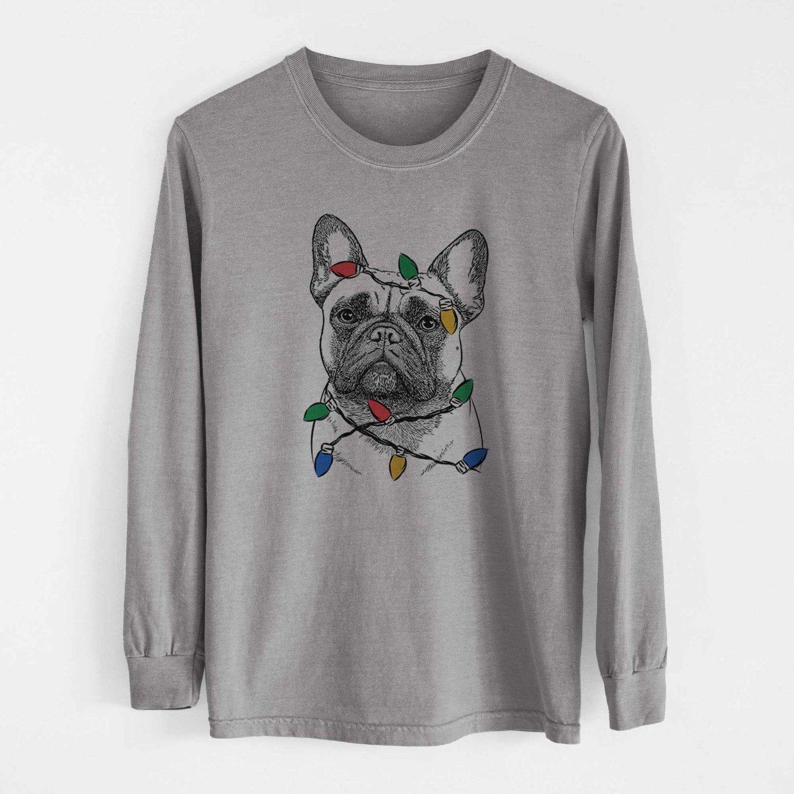 Christmas Lights Kingsleigh the French Bulldog - Heavyweight 100% Cotton Long Sleeve