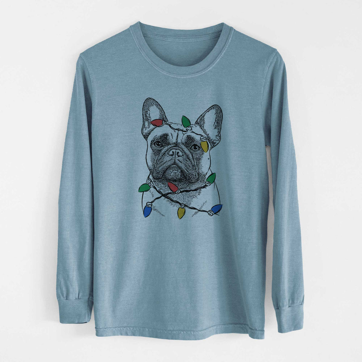 Christmas Lights Kingsleigh the French Bulldog - Heavyweight 100% Cotton Long Sleeve