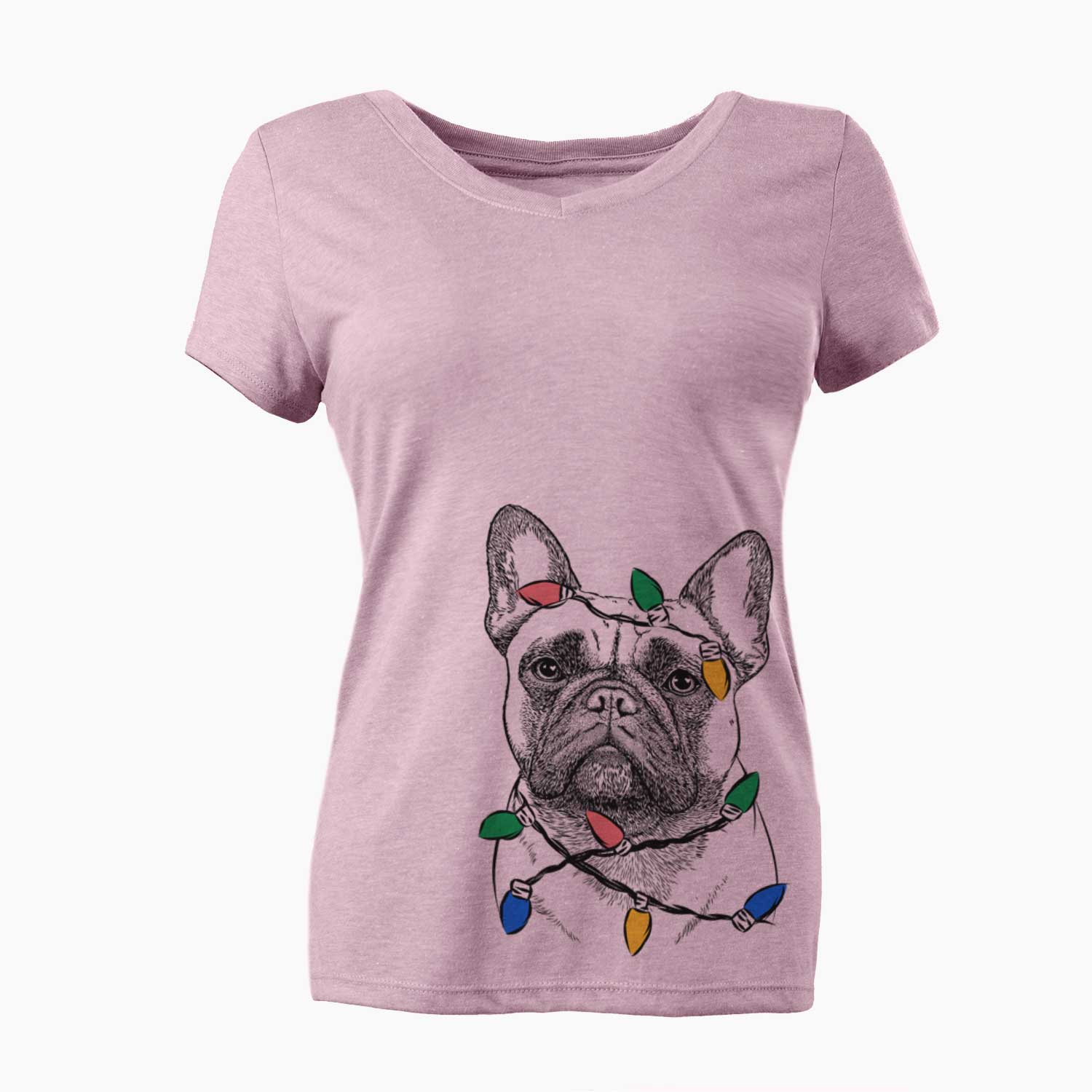 Christmas Lights Kingsleigh the French Bulldog - Women's V-neck Shirt