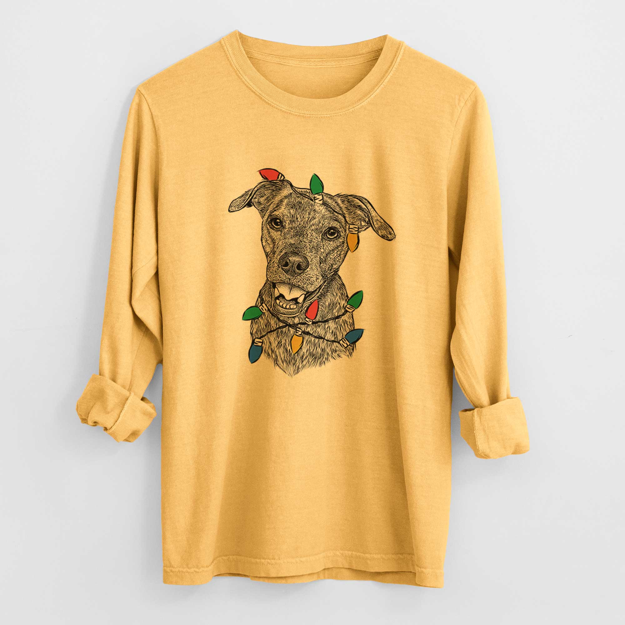 Christmas Lights Kirby the Mountain Cur Mix - Heavyweight 100% Cotton Long Sleeve