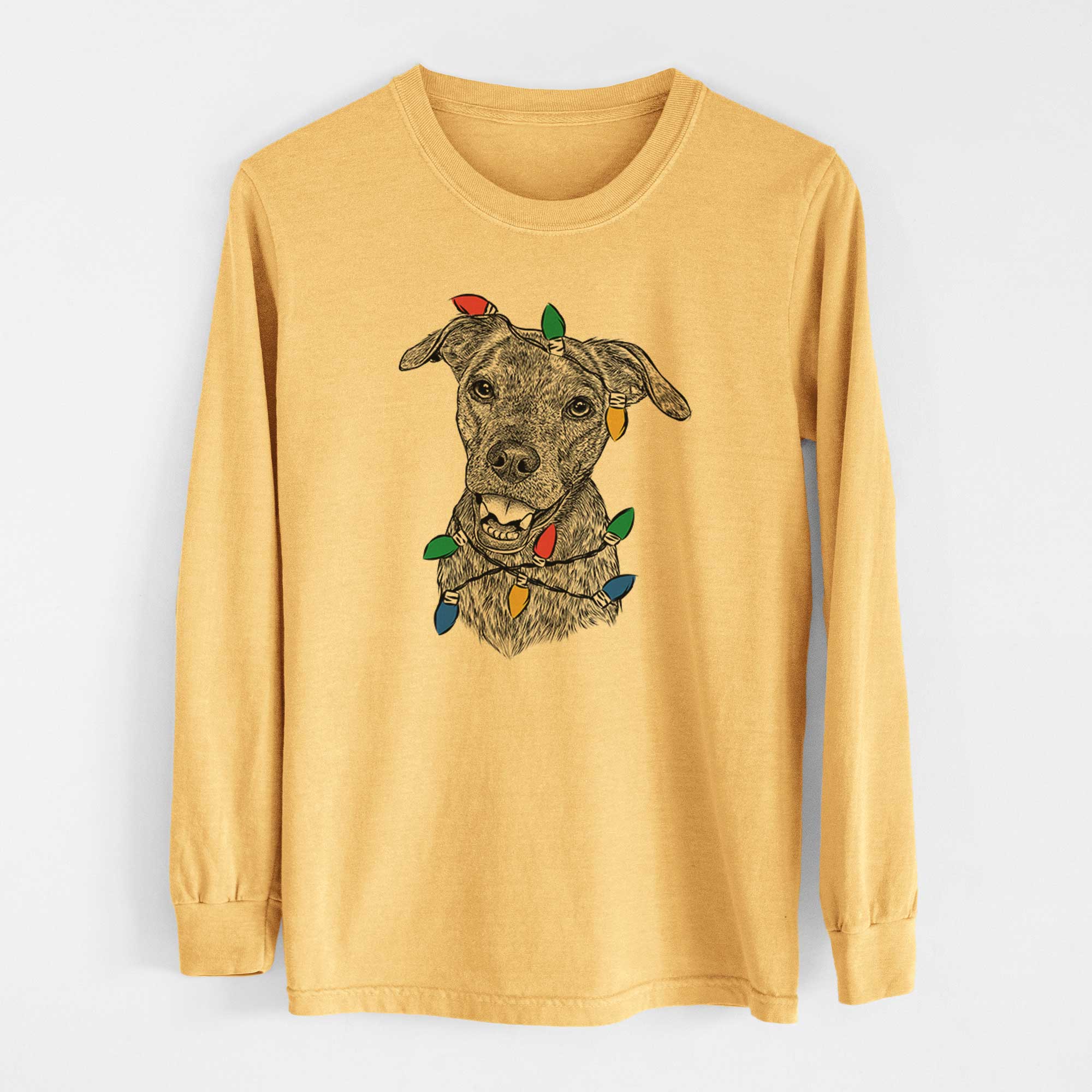 Christmas Lights Kirby the Mountain Cur Mix - Heavyweight 100% Cotton Long Sleeve