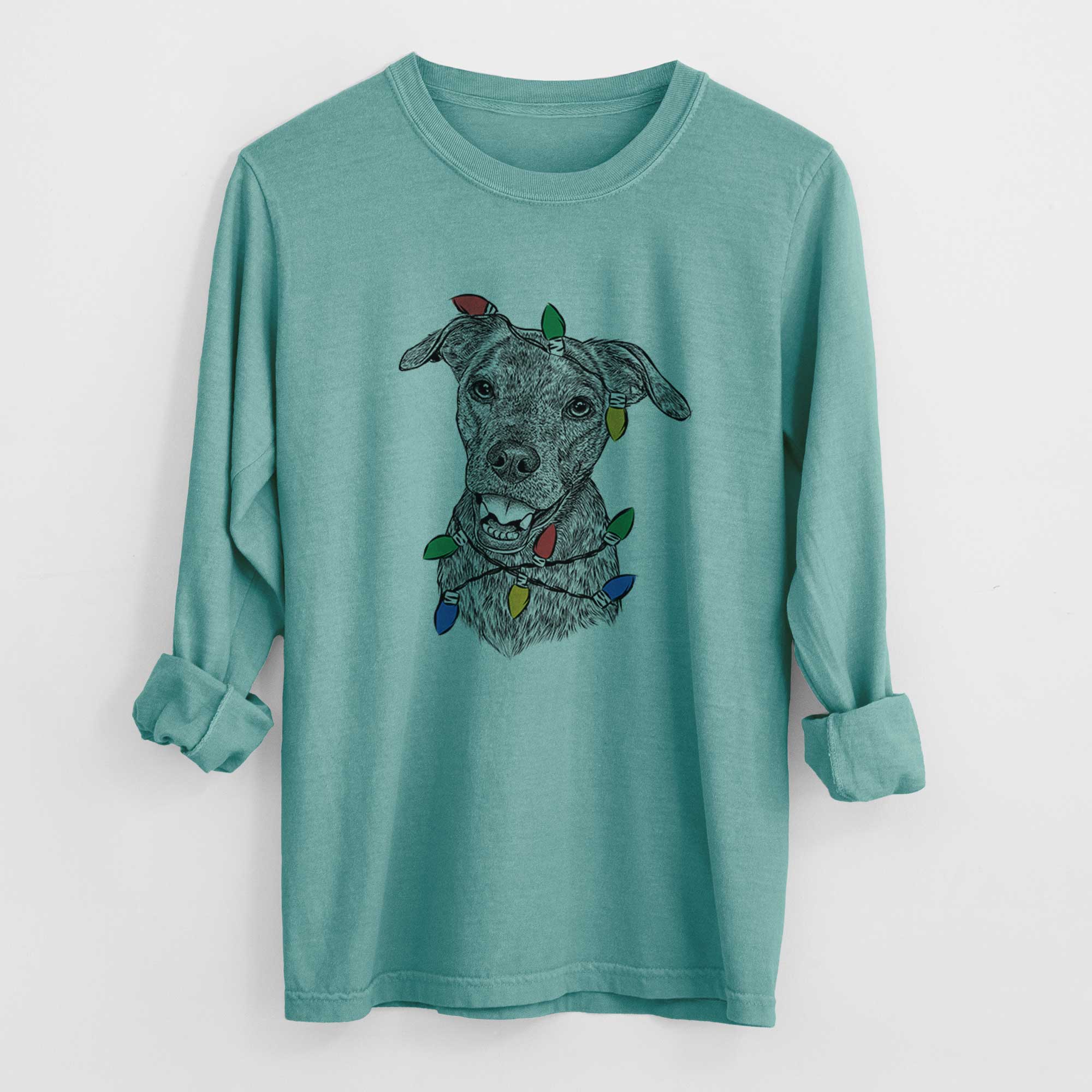 Christmas Lights Kirby the Mountain Cur Mix - Heavyweight 100% Cotton Long Sleeve