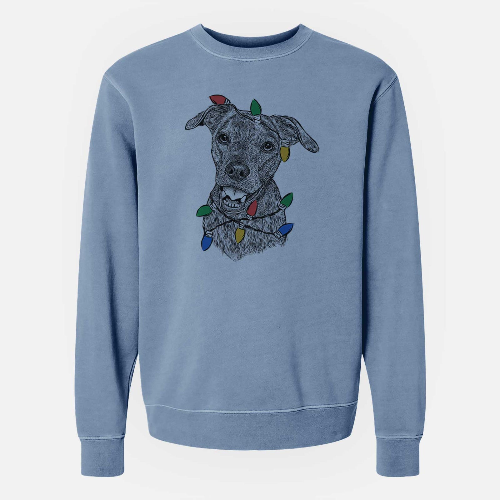 Christmas Lights Kirby the Mountain Cur Mix - Unisex Pigment Dyed Crew Sweatshirt
