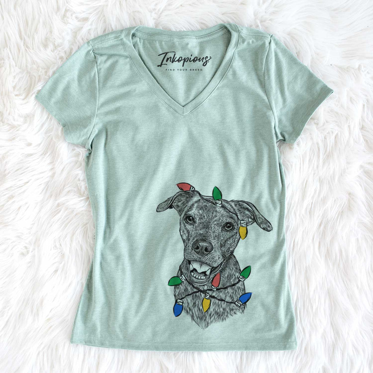 Christmas Lights Kirby the Mountain Cur Mix - Women&#39;s V-neck Shirt