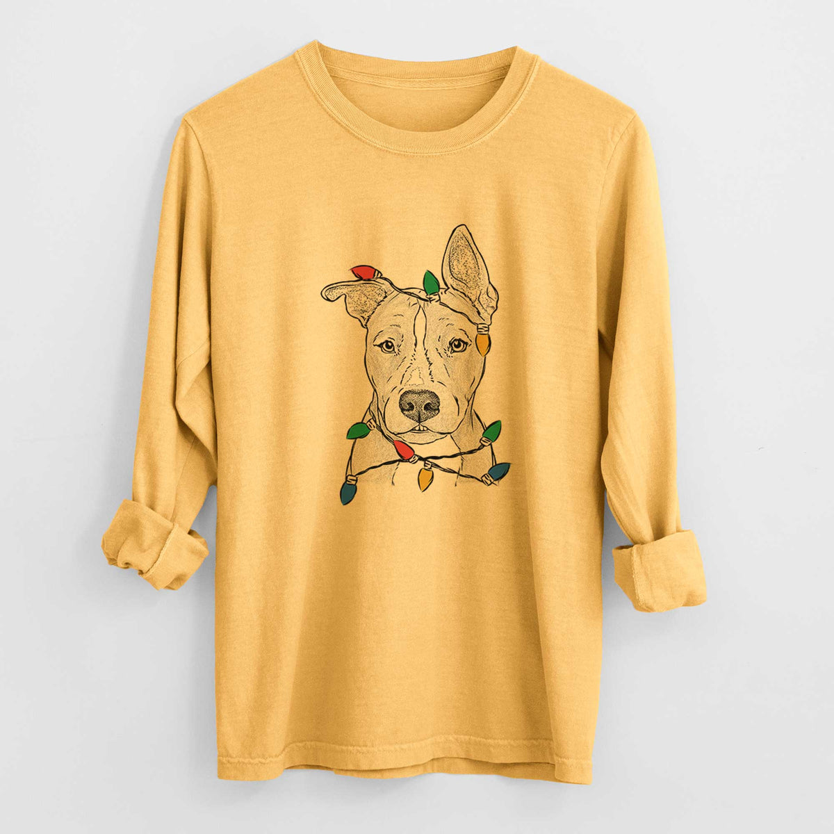 Christmas Lights Kisses the Pitbull - Heavyweight 100% Cotton Long Sleeve