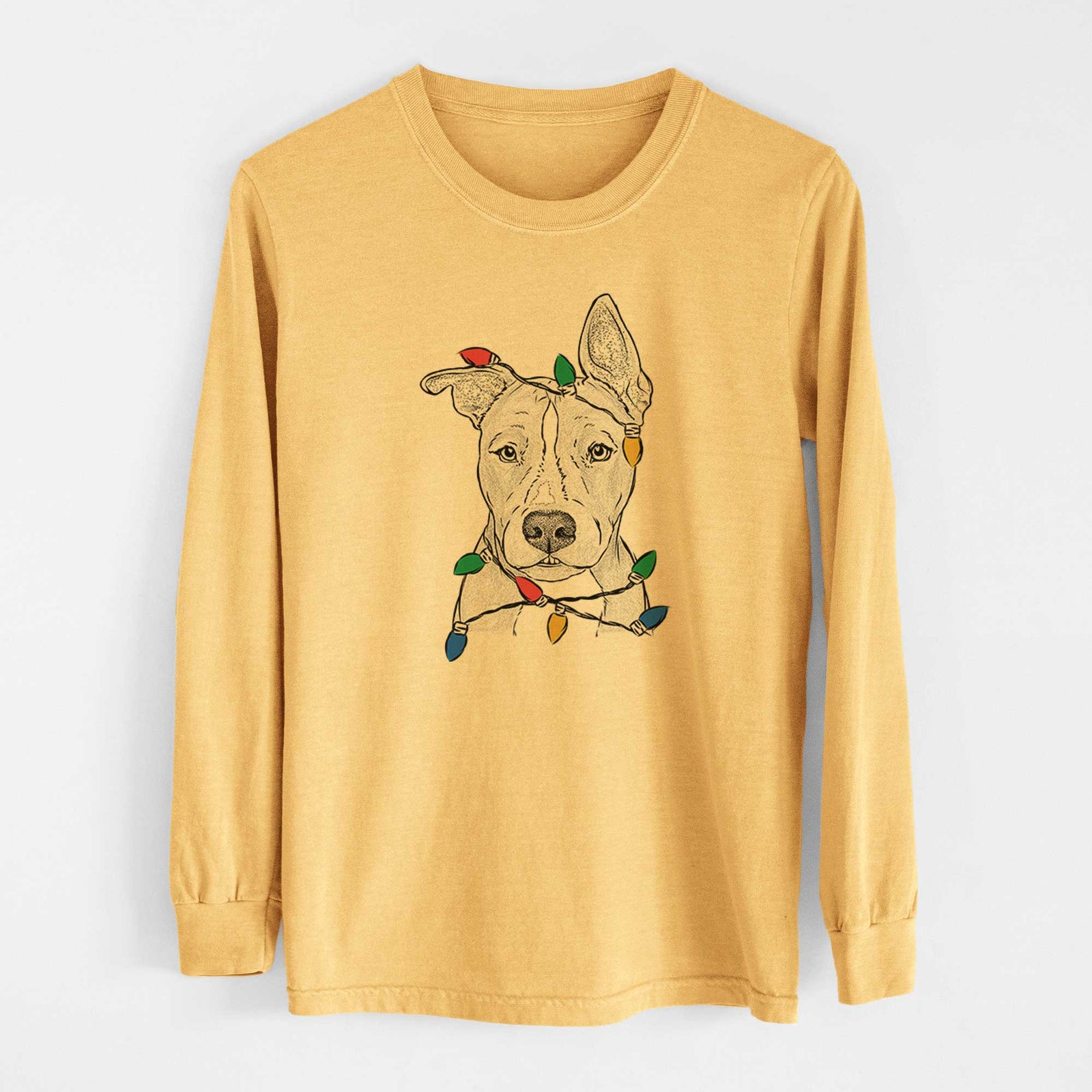 Christmas Lights Kisses the Pitbull - Heavyweight 100% Cotton Long Sleeve