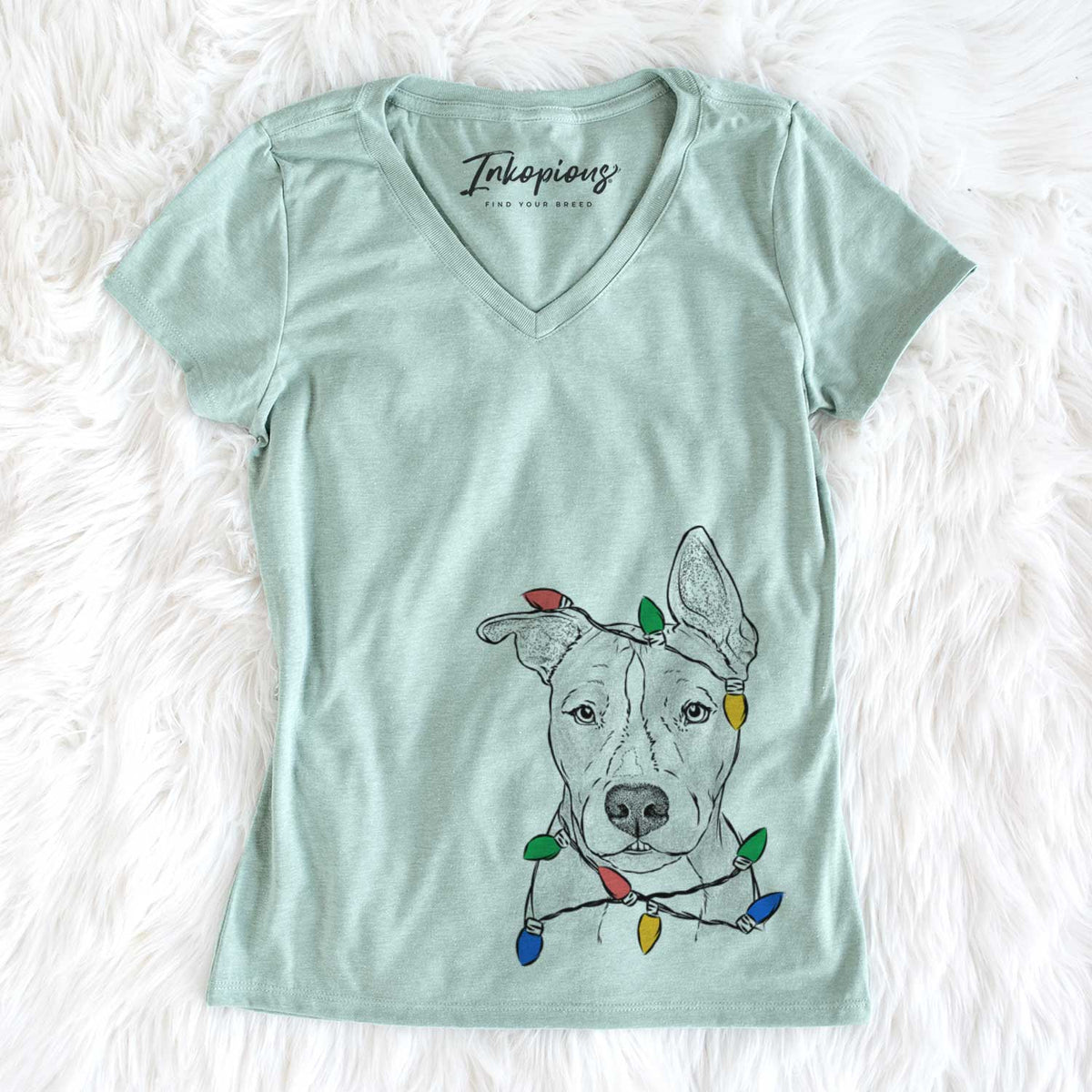 Christmas Lights Kisses the Pitbull - Women&#39;s V-neck Shirt