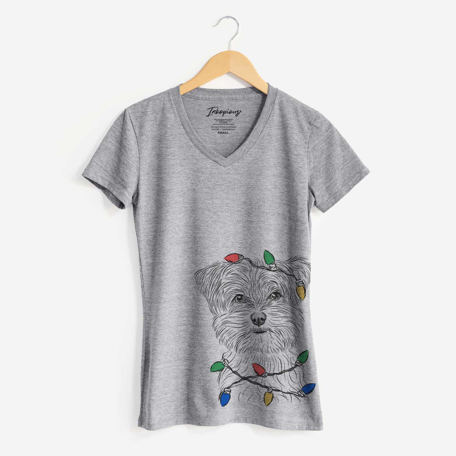 Christmas Lights Kiwi the Morkie - Women's V-neck Shirt