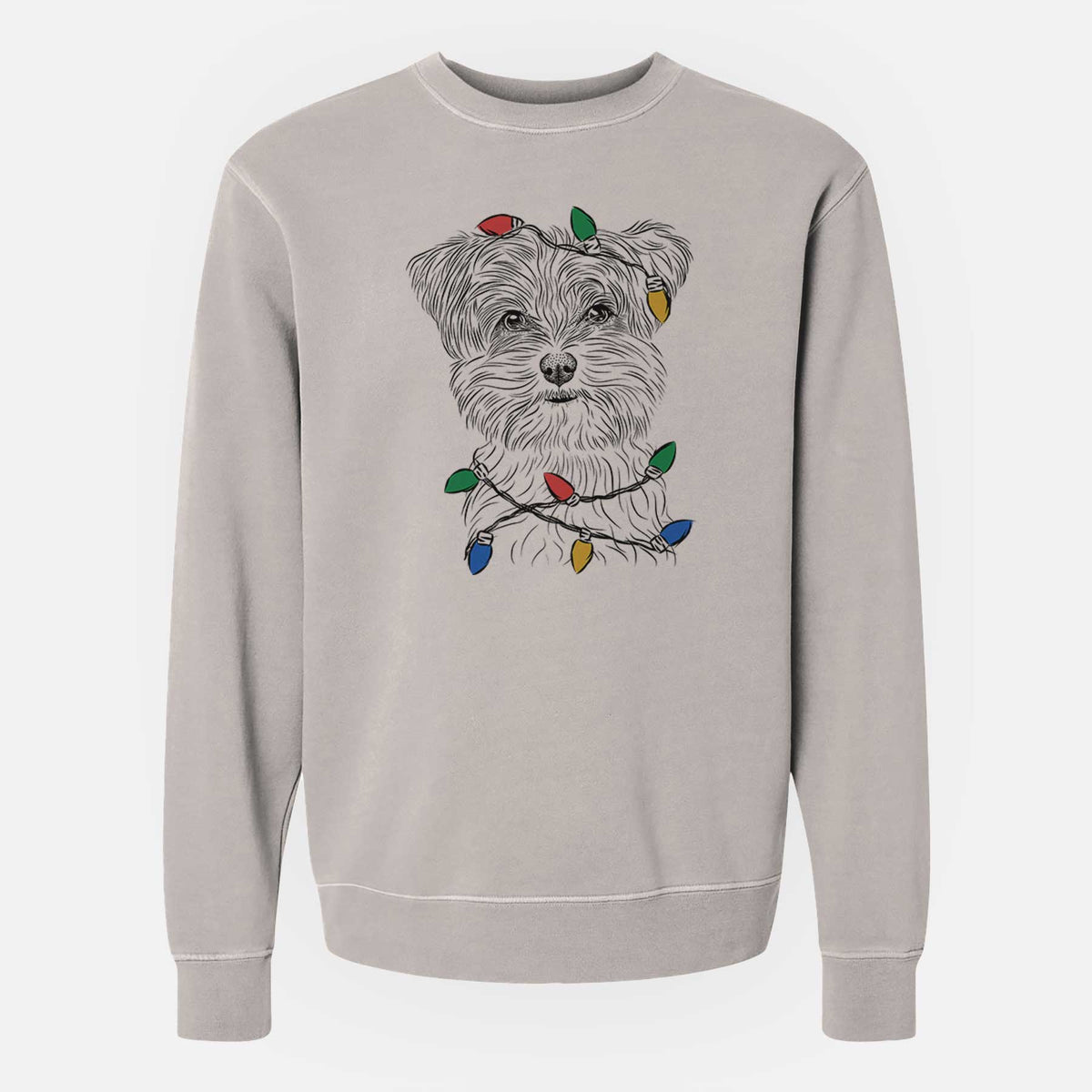Christmas Lights Kiwi the Morkie - Unisex Pigment Dyed Crew Sweatshirt