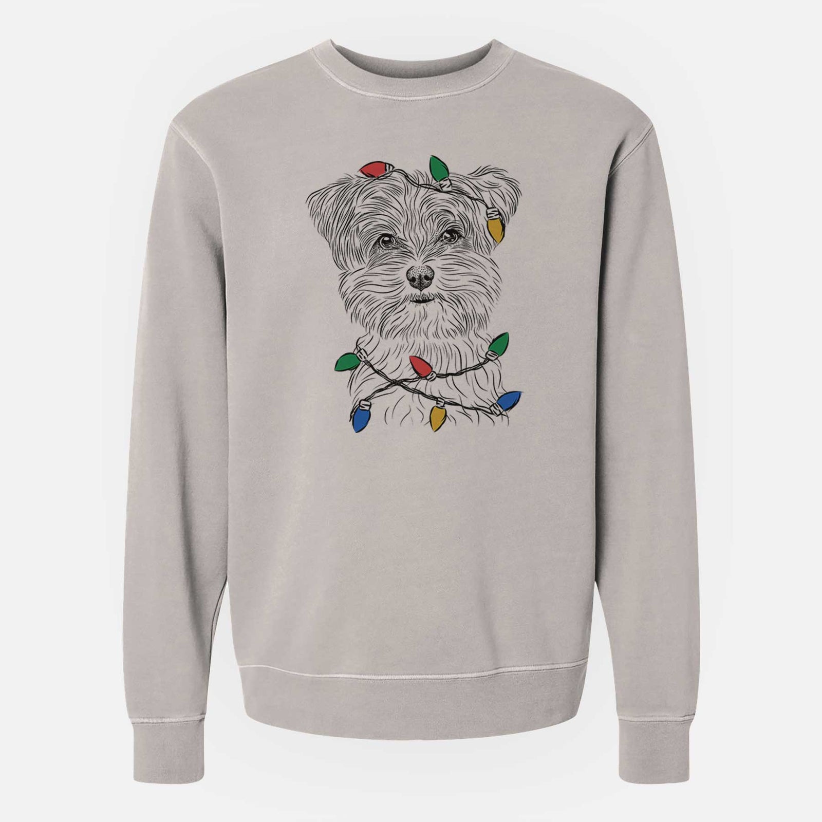 Christmas Lights Kiwi the Morkie - Unisex Pigment Dyed Crew Sweatshirt
