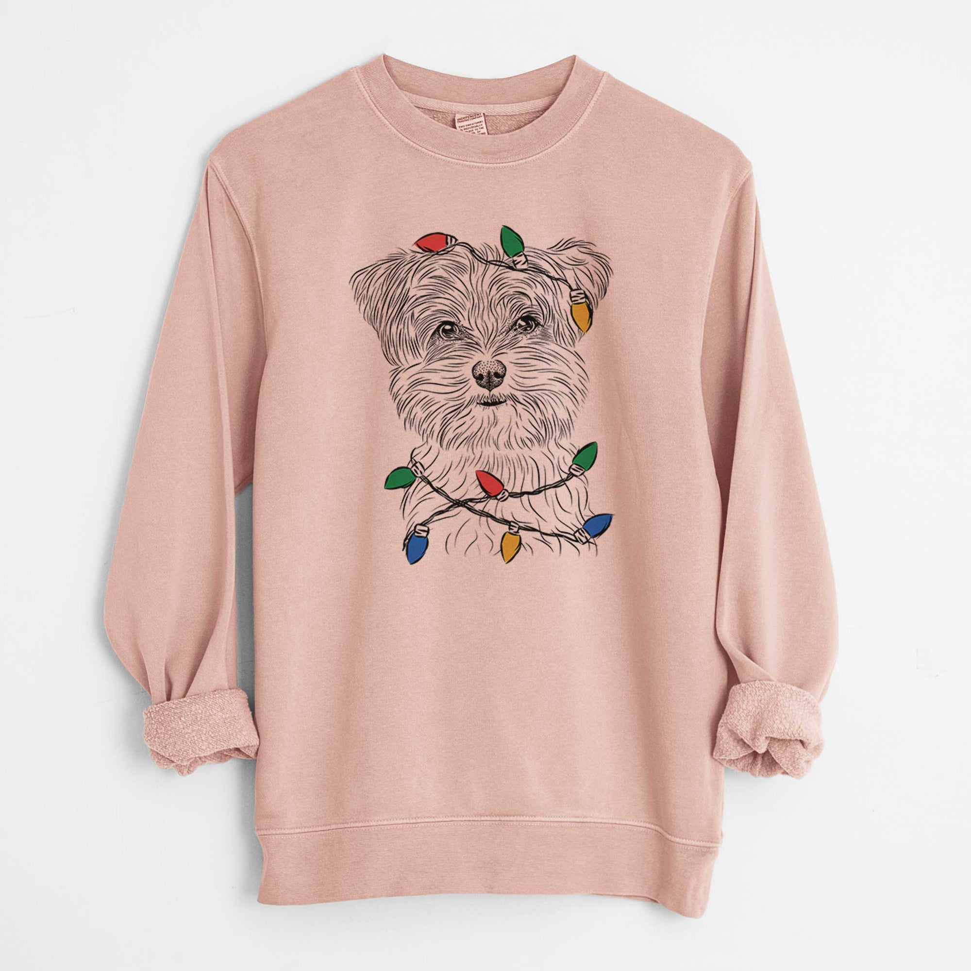 Christmas Lights Kiwi the Morkie - Unisex Pigment Dyed Crew Sweatshirt