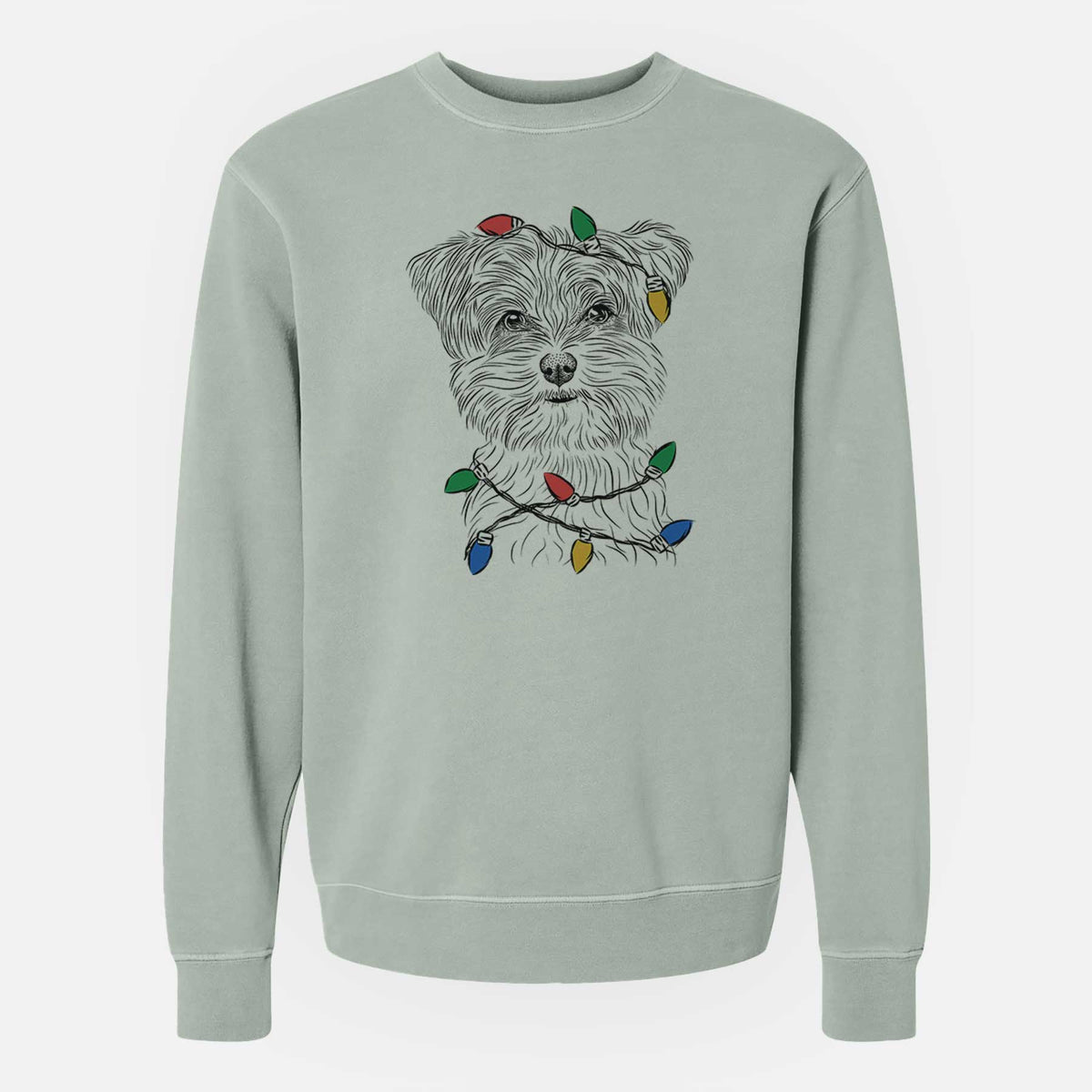 Christmas Lights Kiwi the Morkie - Unisex Pigment Dyed Crew Sweatshirt