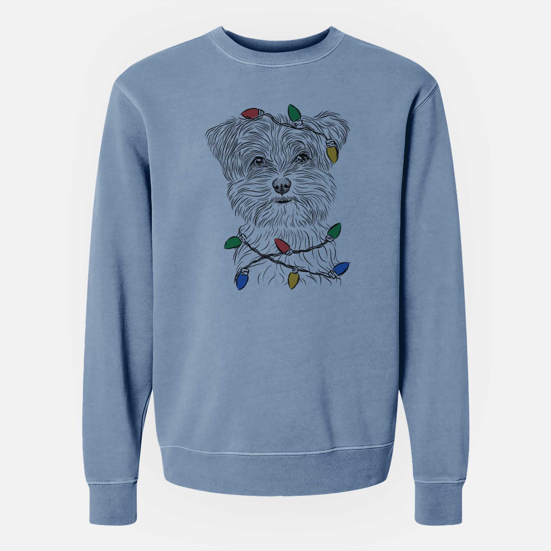 Christmas Lights Kiwi the Morkie - Unisex Pigment Dyed Crew Sweatshirt