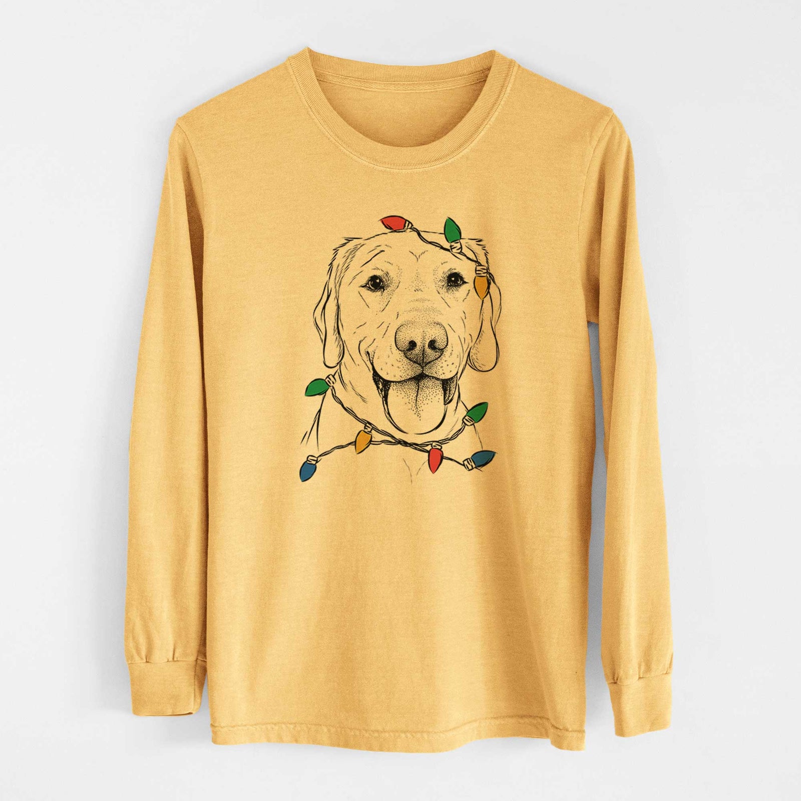 Christmas Lights Klay the Labrador Retriever - Heavyweight 100% Cotton Long Sleeve