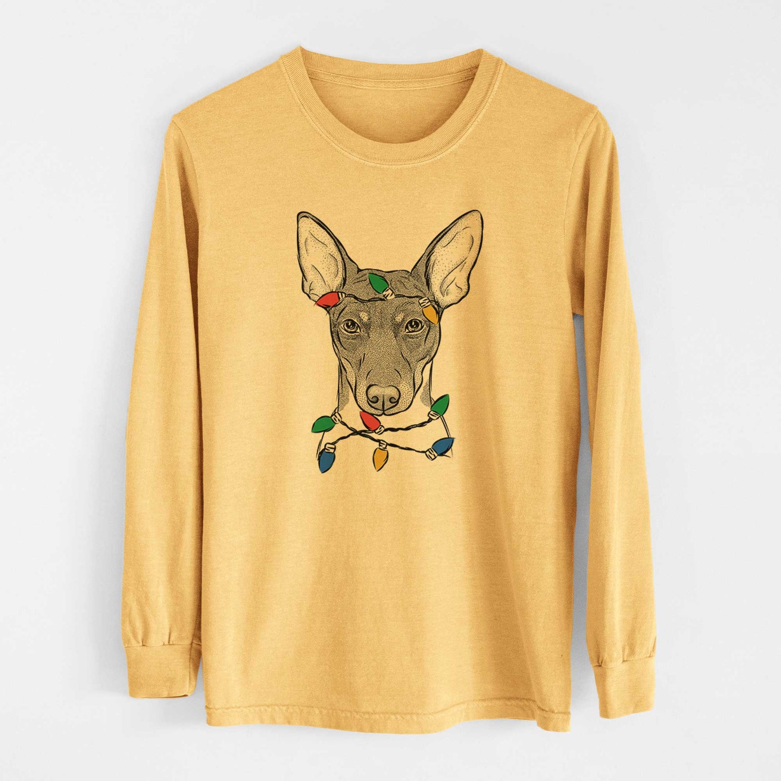 Christmas Lights Knox the Rat Terrier - Heavyweight 100% Cotton Long Sleeve