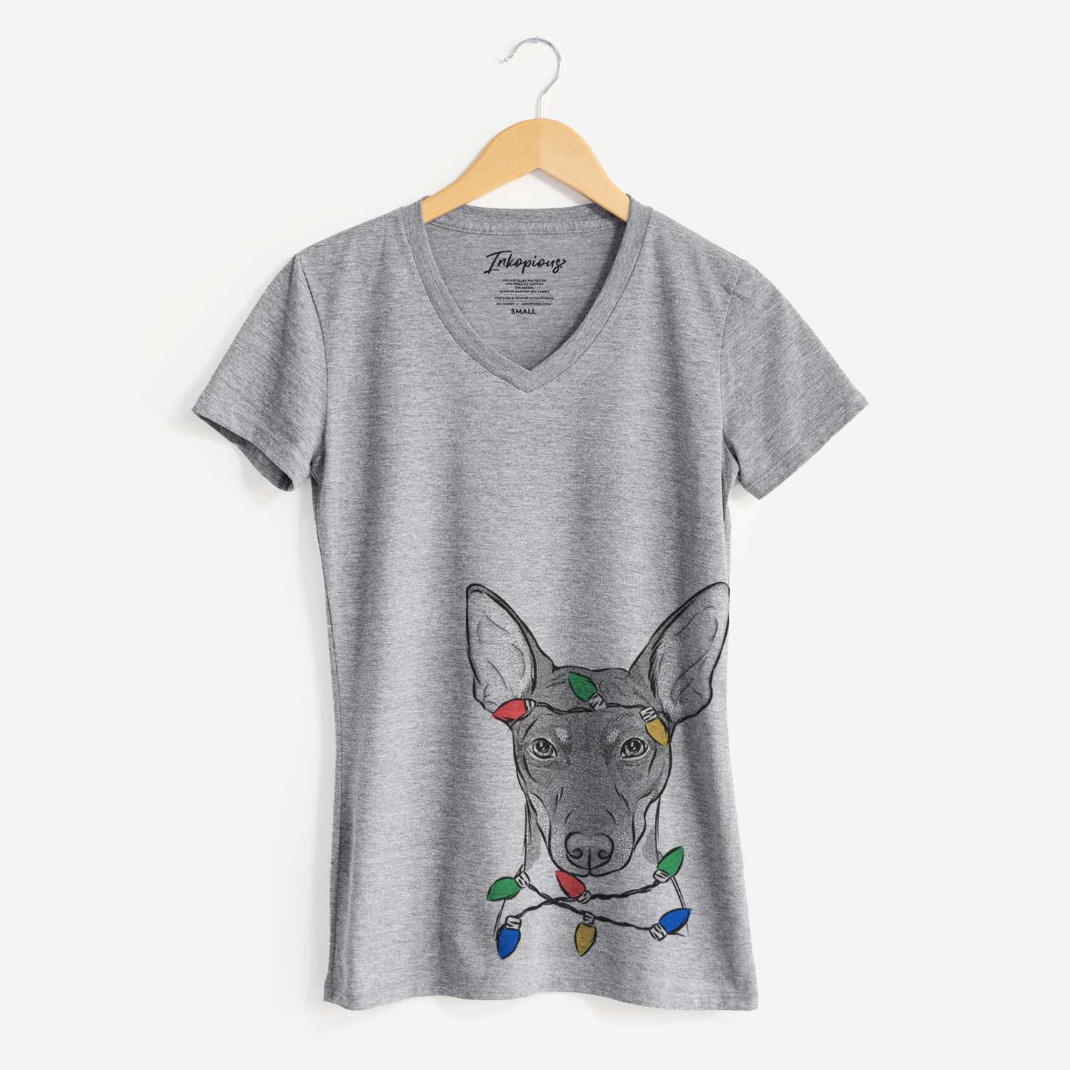 Christmas Lights Knox the Rat Terrier - Women's V-neck Shirt