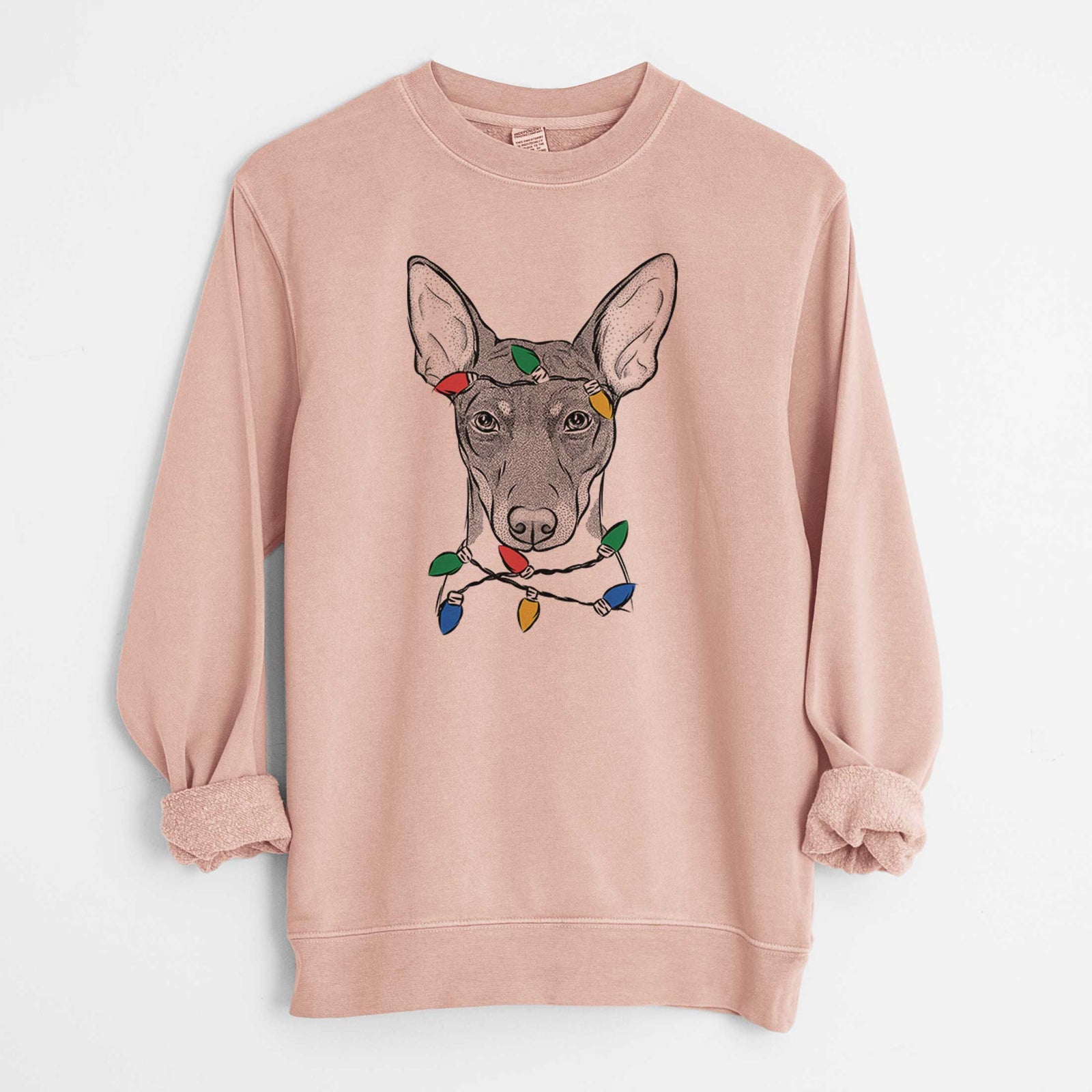 Christmas Lights Knox the Rat Terrier - Unisex Pigment Dyed Crew Sweatshirt