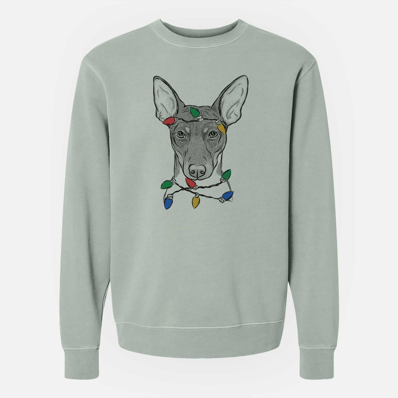 Christmas Lights Knox the Rat Terrier - Unisex Pigment Dyed Crew Sweatshirt