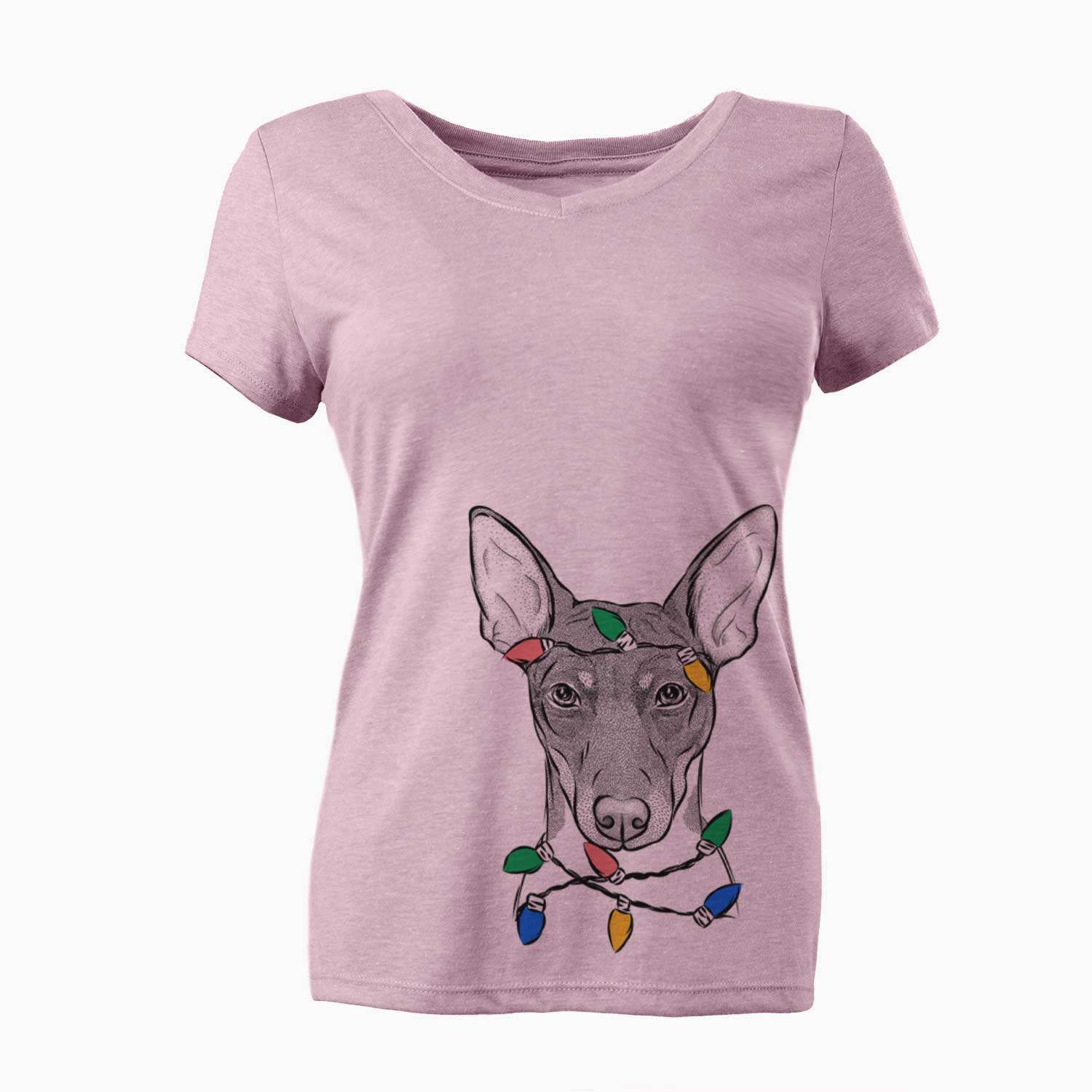 Christmas Lights Knox the Rat Terrier - Women's V-neck Shirt