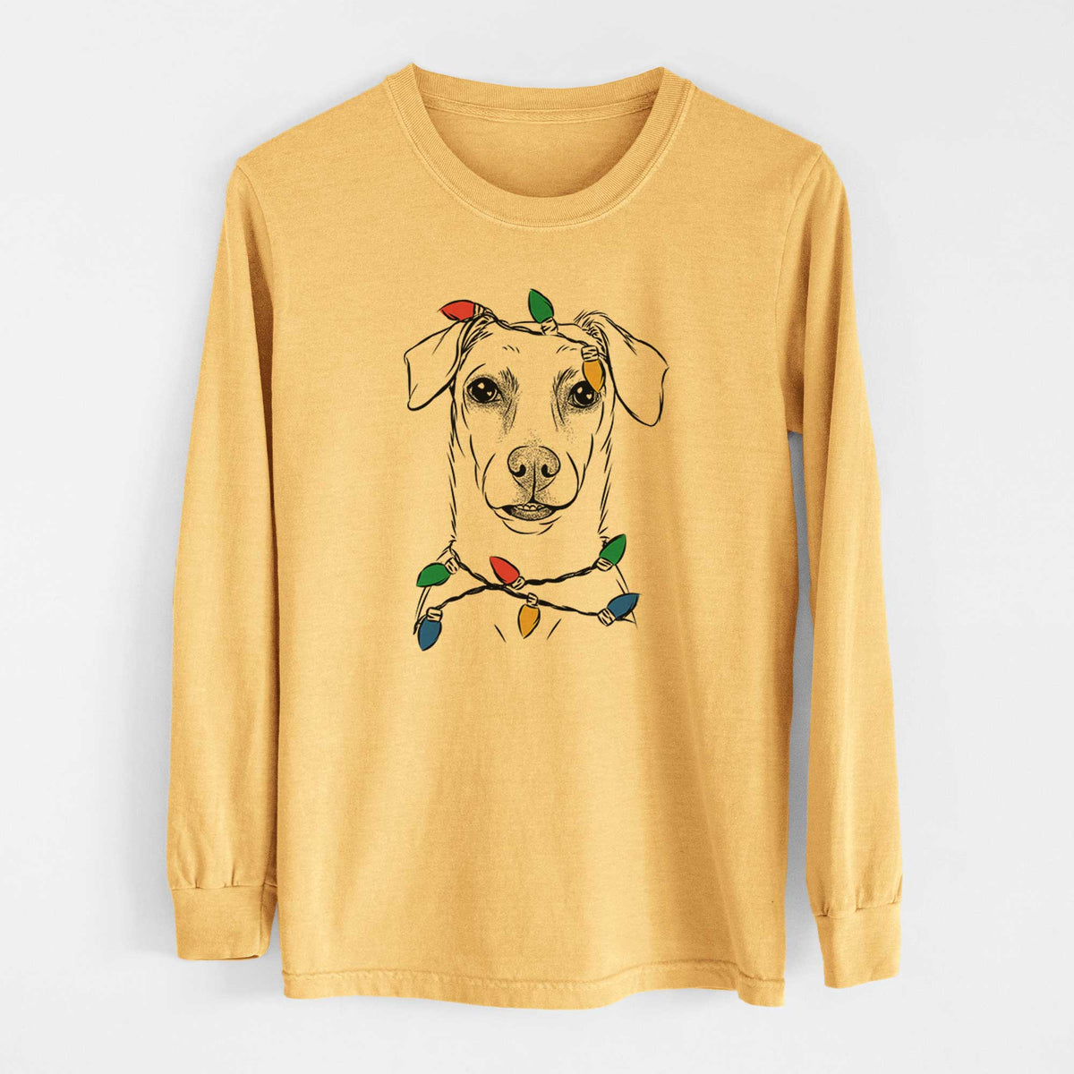 Christmas Lights Koa the Jack Russell Terrier - Heavyweight 100% Cotton Long Sleeve