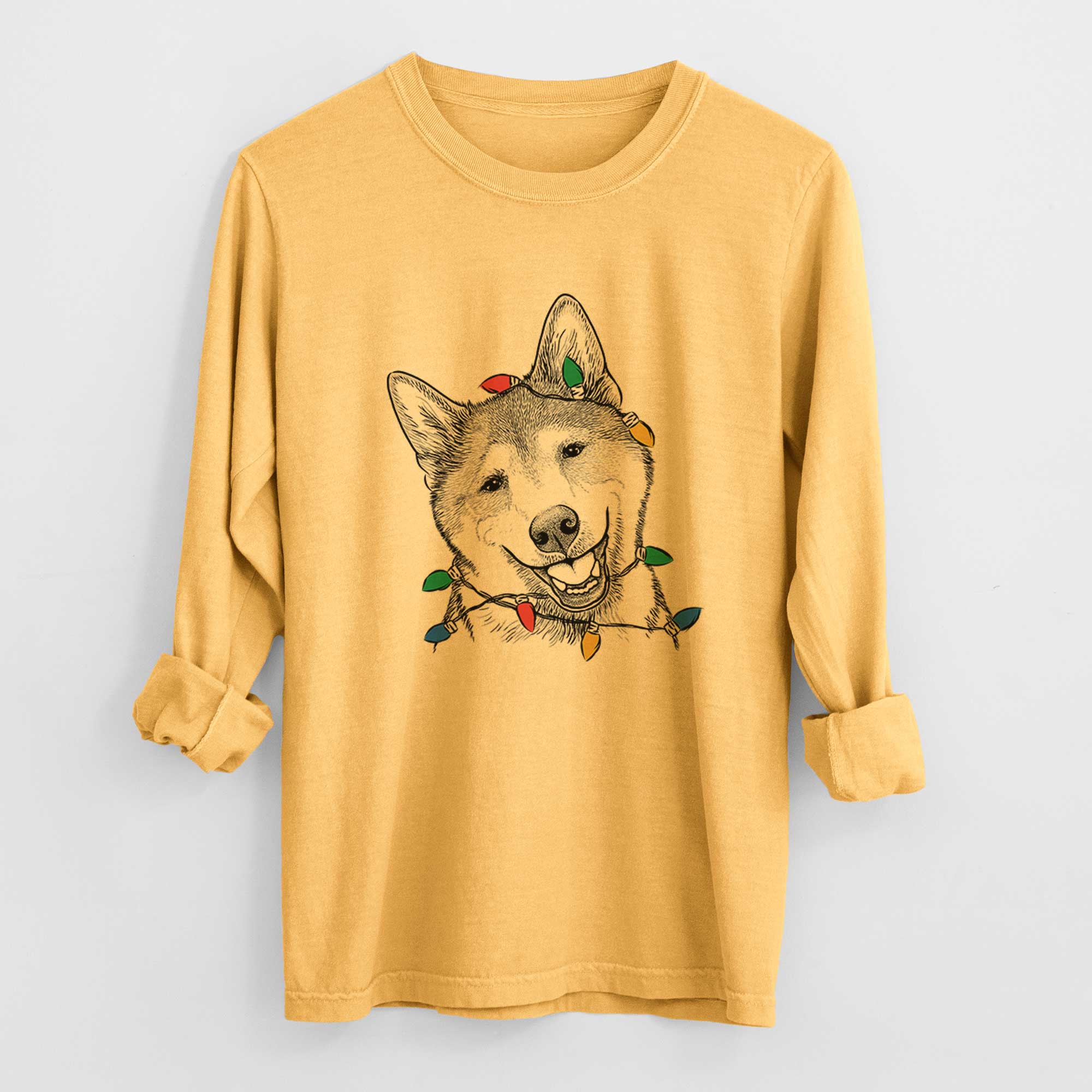 Christmas Lights Koby the Shiba Inu - Heavyweight 100% Cotton Long Sleeve