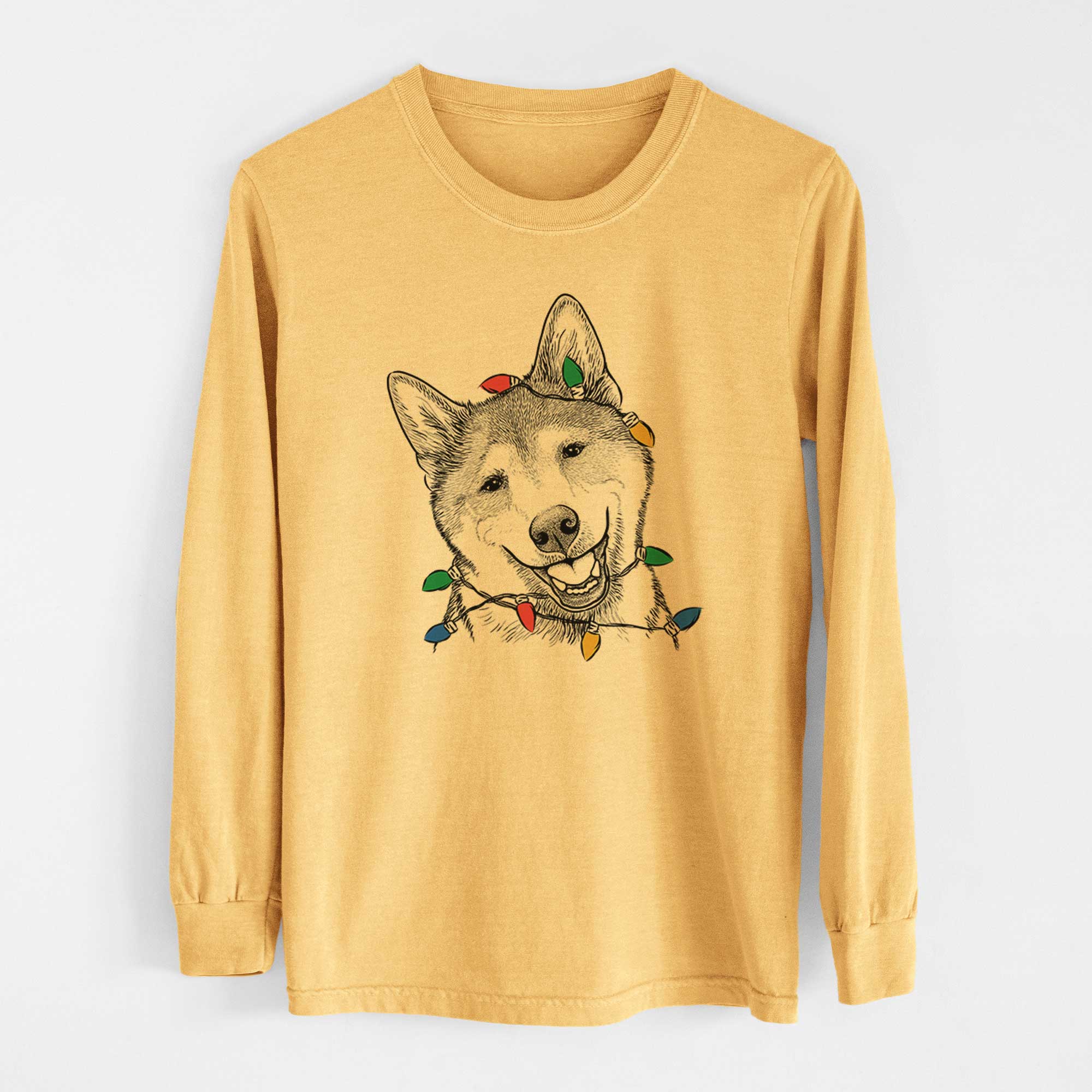 Christmas Lights Koby the Shiba Inu - Heavyweight 100% Cotton Long Sleeve