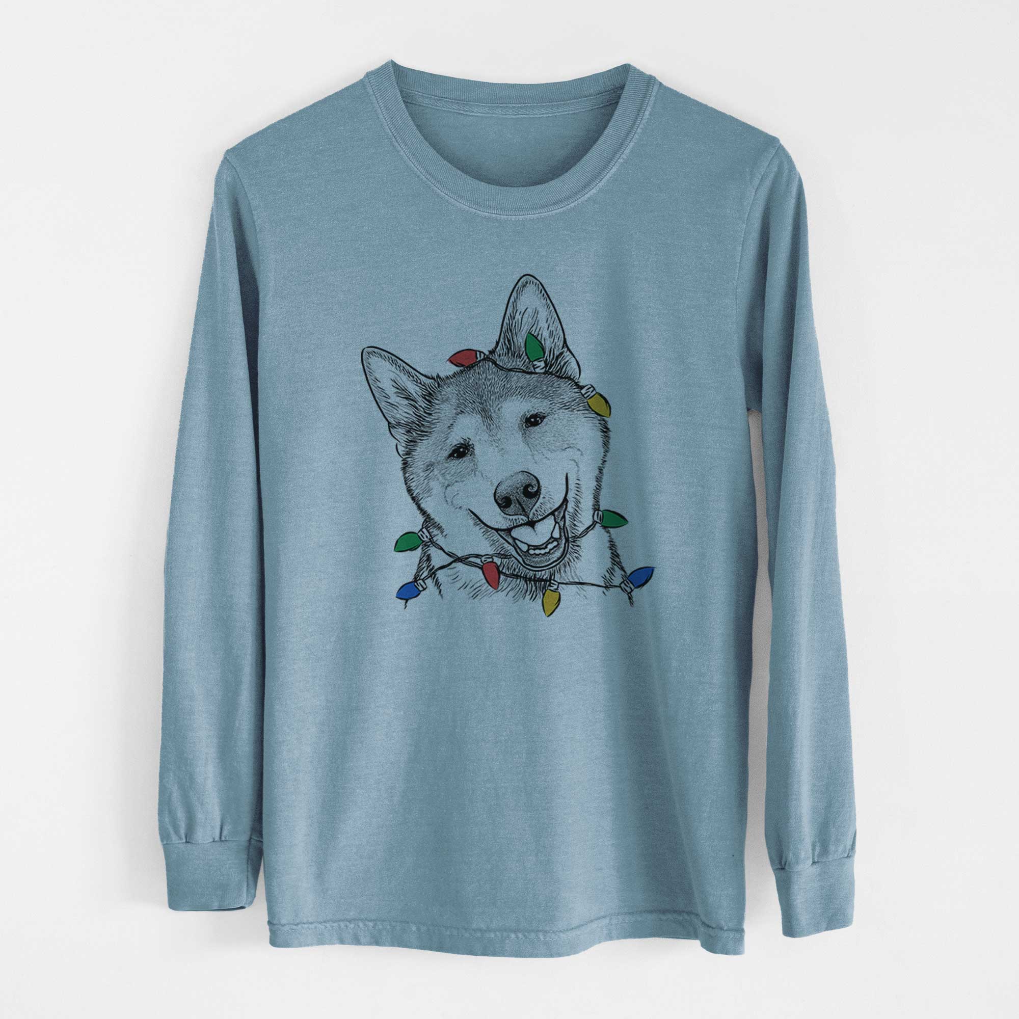 Christmas Lights Koby the Shiba Inu - Heavyweight 100% Cotton Long Sleeve