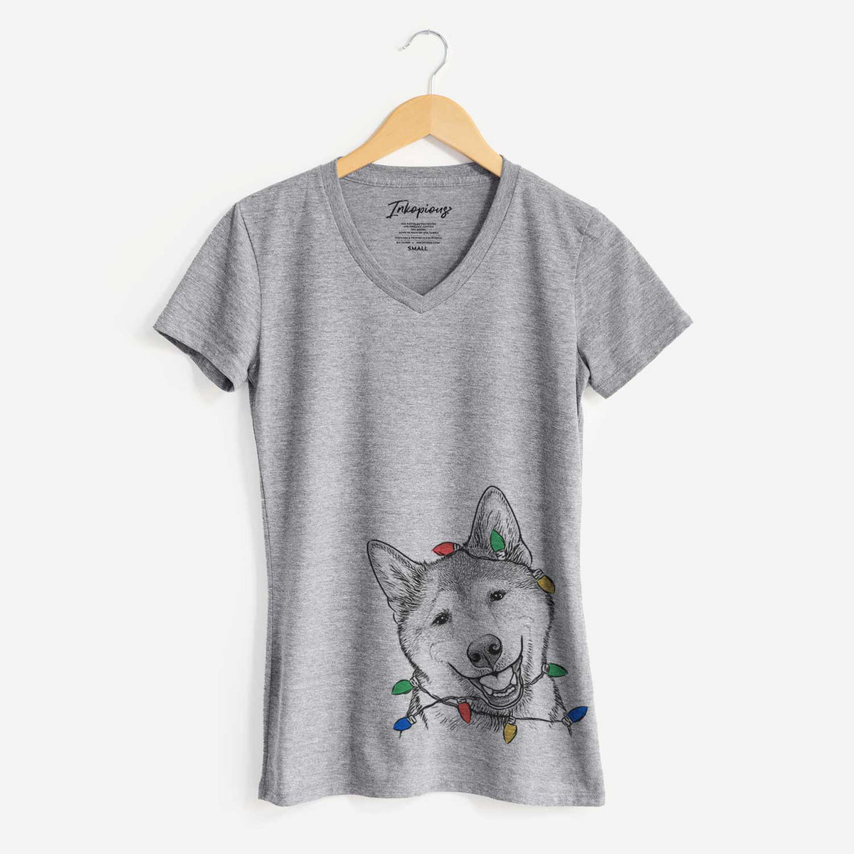 Christmas Lights Koby the Shiba Inu - Women's V-neck Shirt