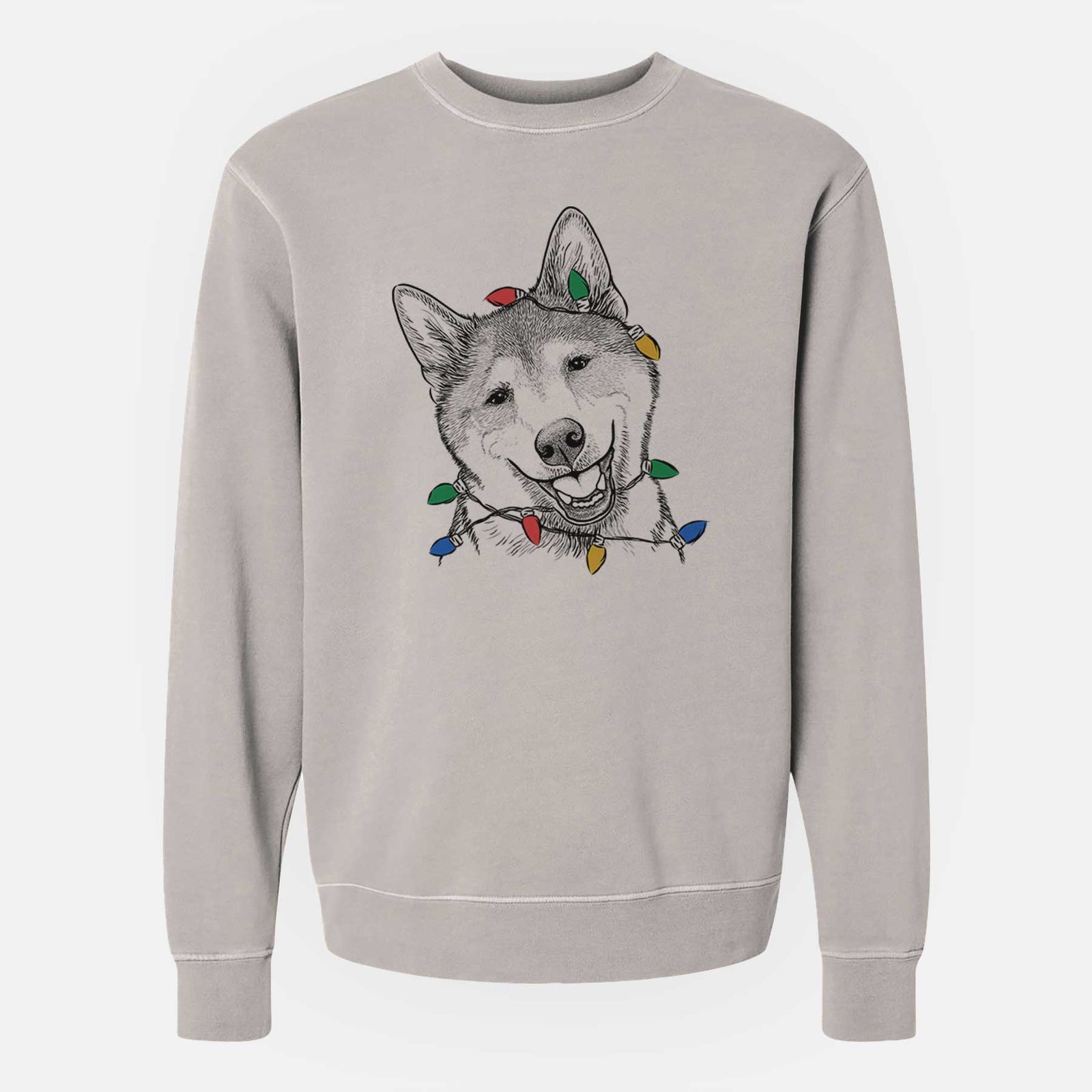 Christmas Lights Koby the Shiba Inu - Unisex Pigment Dyed Crew Sweatshirt