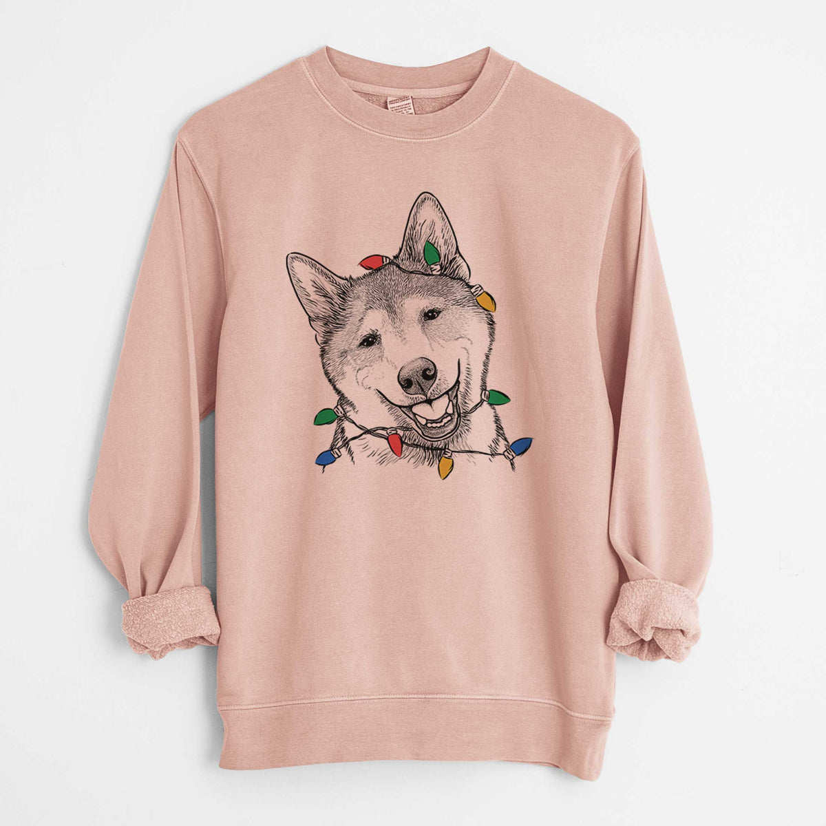 Christmas Lights Koby the Shiba Inu - Unisex Pigment Dyed Crew Sweatshirt