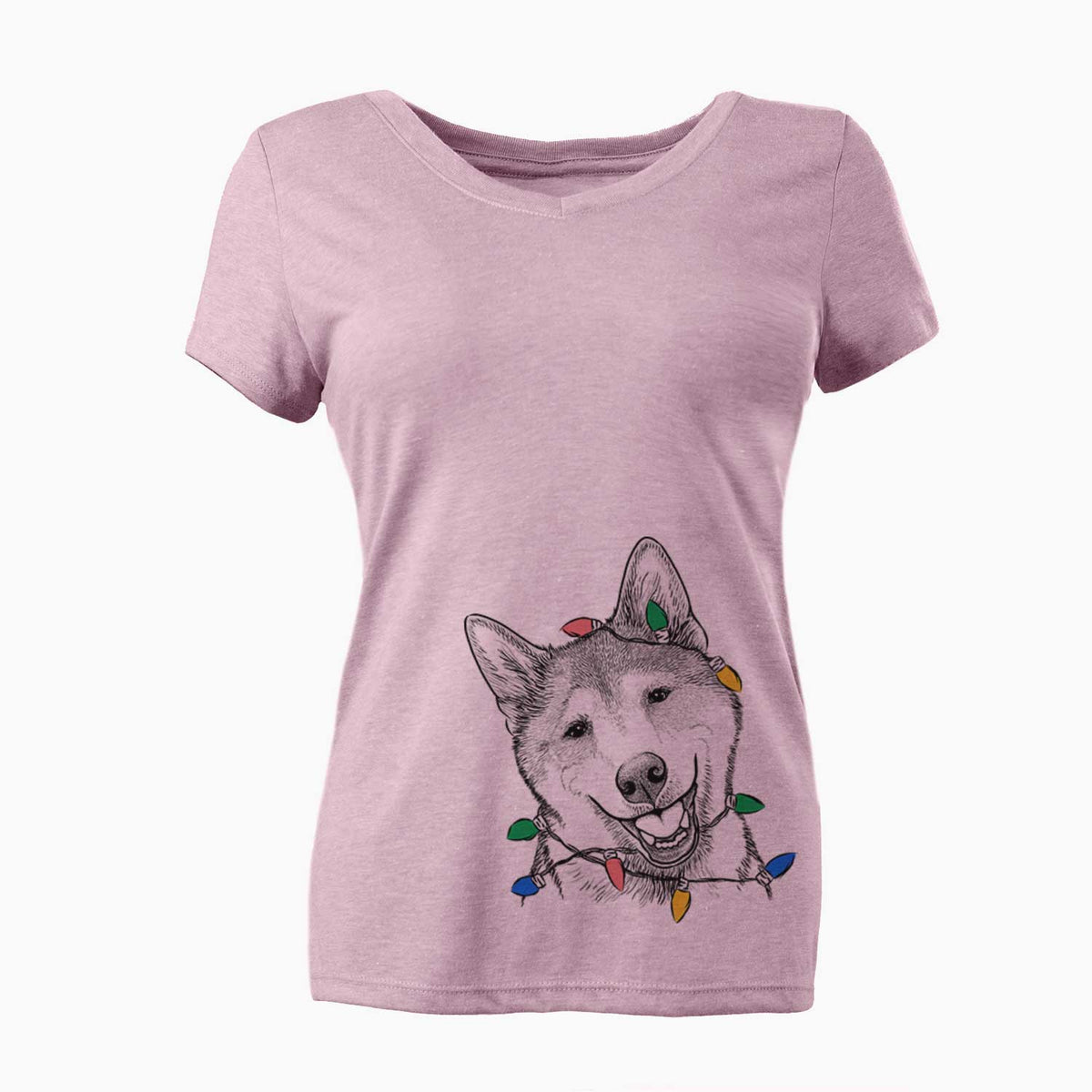 Christmas Lights Koby the Shiba Inu - Women's V-neck Shirt