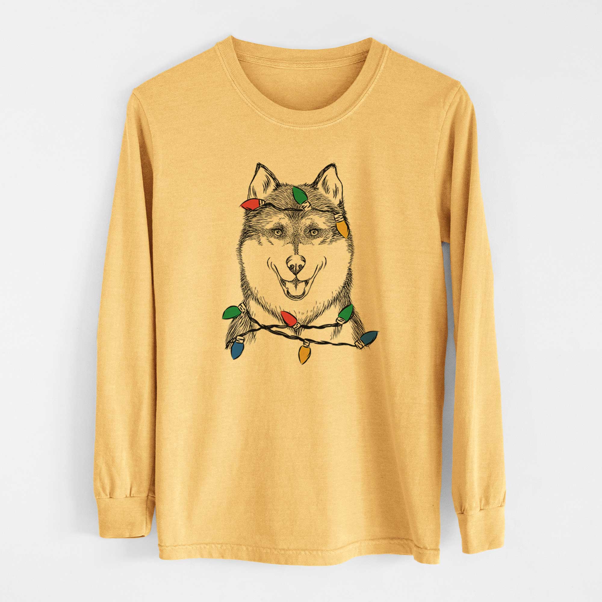 Christmas Lights Koda the Siberian Husky - Heavyweight 100% Cotton Long Sleeve